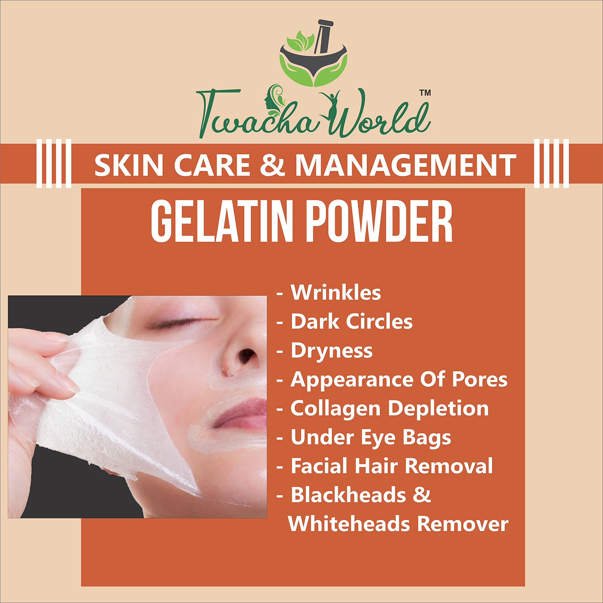 Twacha World Gelatin Powder for DIY Face Mask, Hair Removal & Peel Off Mask - 25g Skin Care Treatment for Glowing Skin & Smooth Hair at Home
