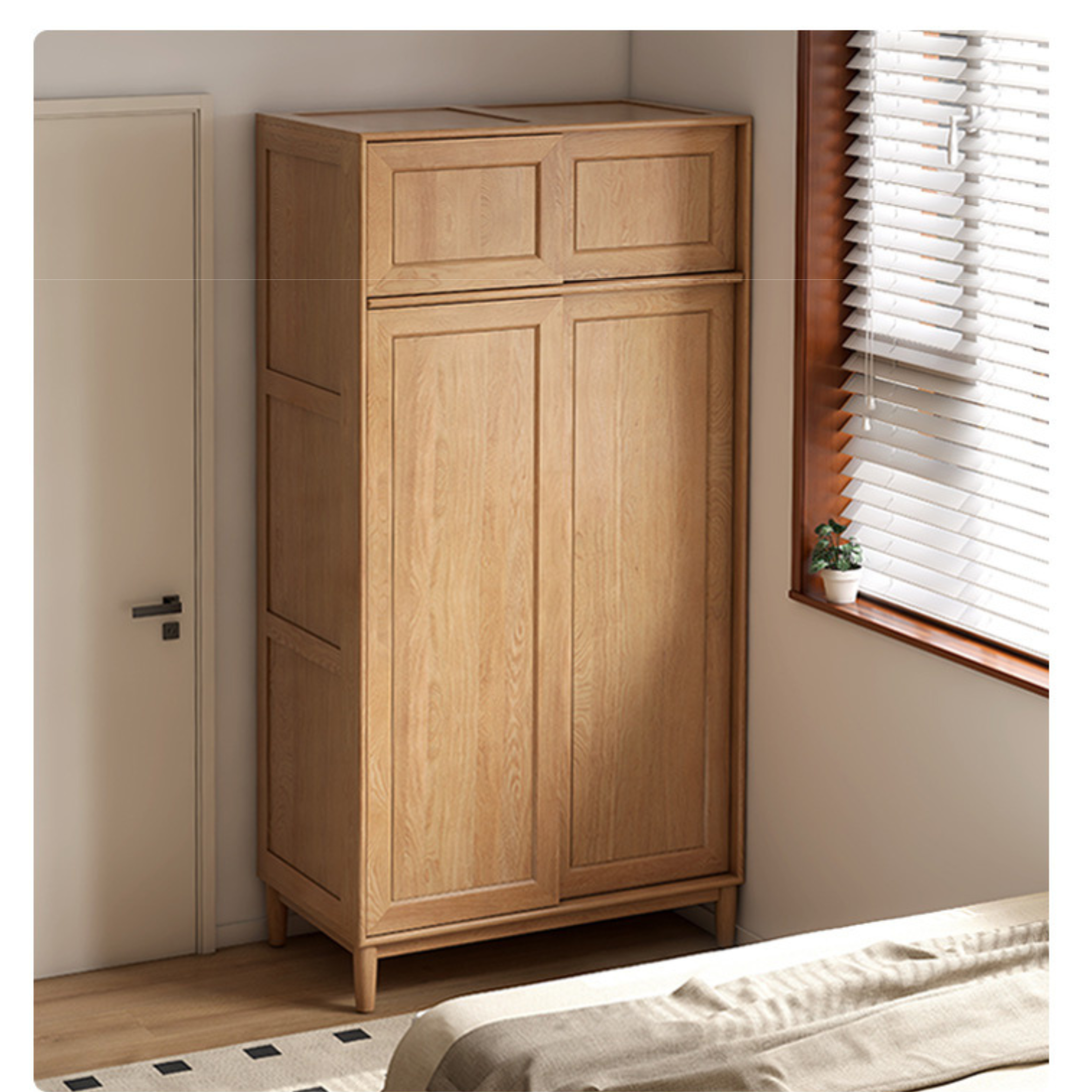 Solid Oak Wood Sliding Door Wardrobe Closet - Modern & Spacious Storage for Bedroom, Living Room, or Walk-In Closet