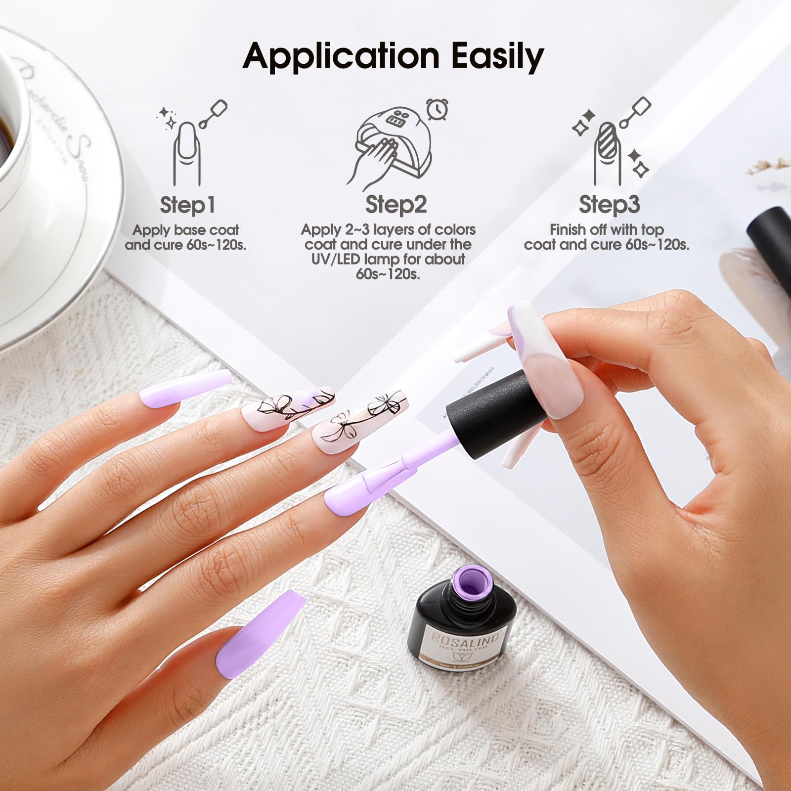 ROSALIND 6 Colors UV Gel Polish - Lilac Purple Glitter for DIY & Salon Nails