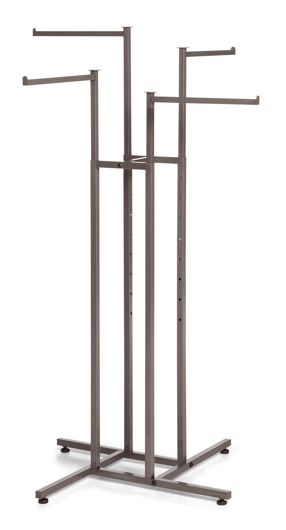 SSWBasics 4-Way Raw Steel Clothing Display Rack with Straight Arms - Heavy Duty Garment Rack for Retail Stores, Boutiques & Fashion Shows | Perfect for Organizing, Displaying Dresses, Jackets & Accessories