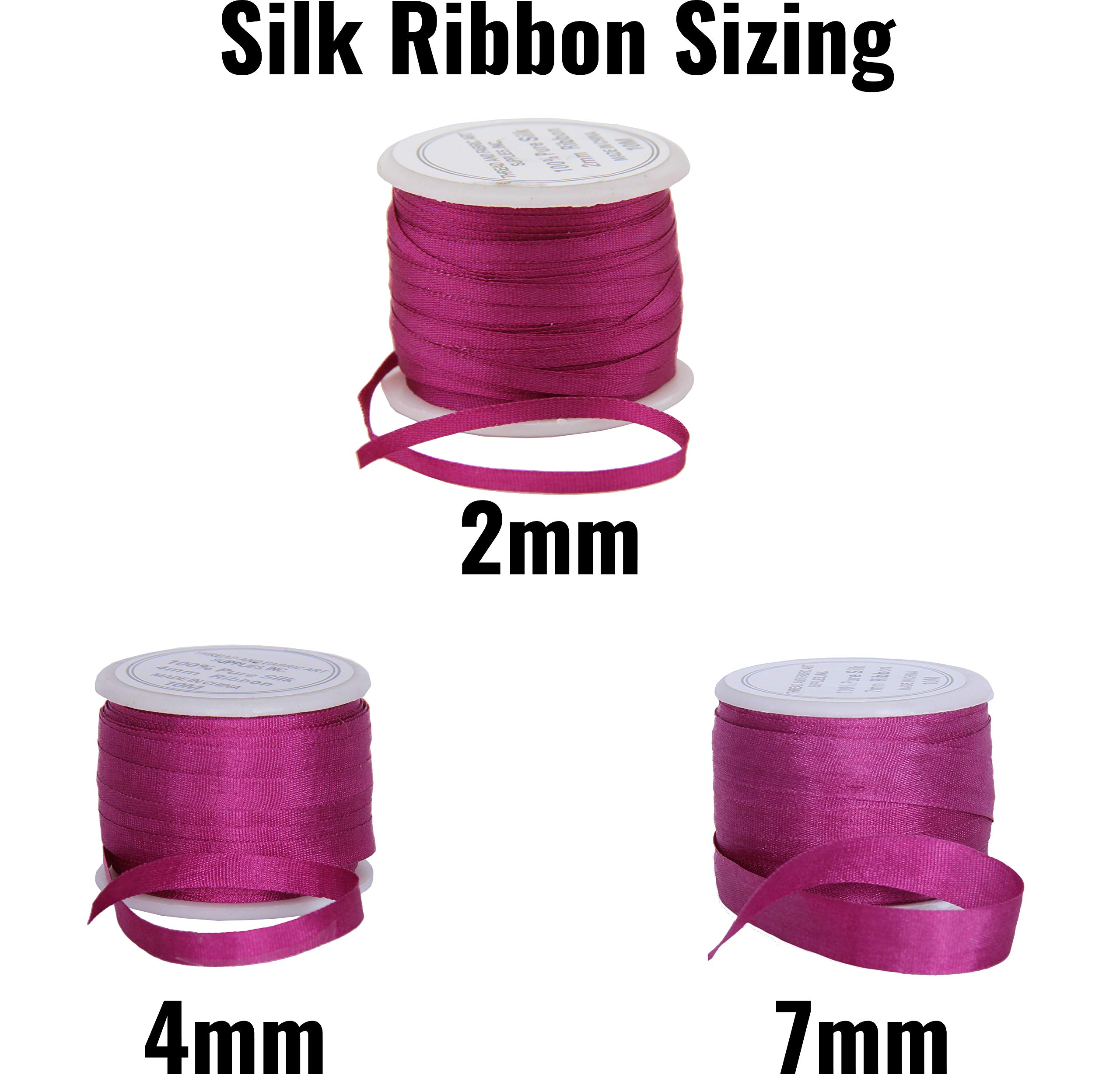 Threadart 2mm Silk Ribbon Set - 4 Spools (Red & Pink Shades) - 100% Pure Silk Ribbon - 10m (11yd) per Spool - Total 44 Yards - Perfect for Gift Wrapping, Scrapbooking & DIY Crafts