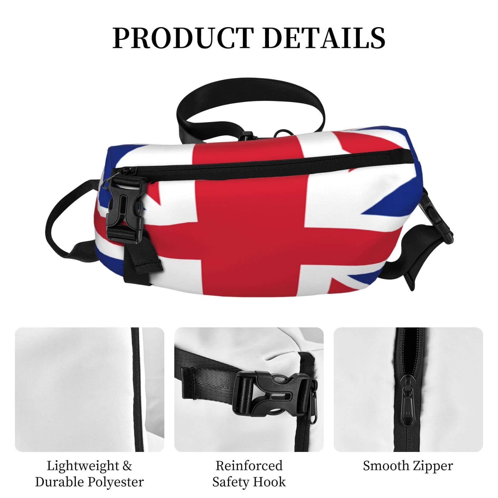 UK Flag Crossbody Sling Backpack - Waterproof Travel Hiking Chest Daypack with Adjustable Strap, Black One Size Shoulder Bag for Outdoor Adventures & Daily Commute