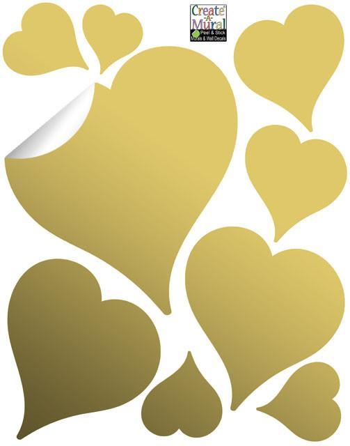 Fun Gold Heart Wall Stickers - Decorative Removable Vinyl Decals for Bedroom, Nursery, Kids Room & Home Decor