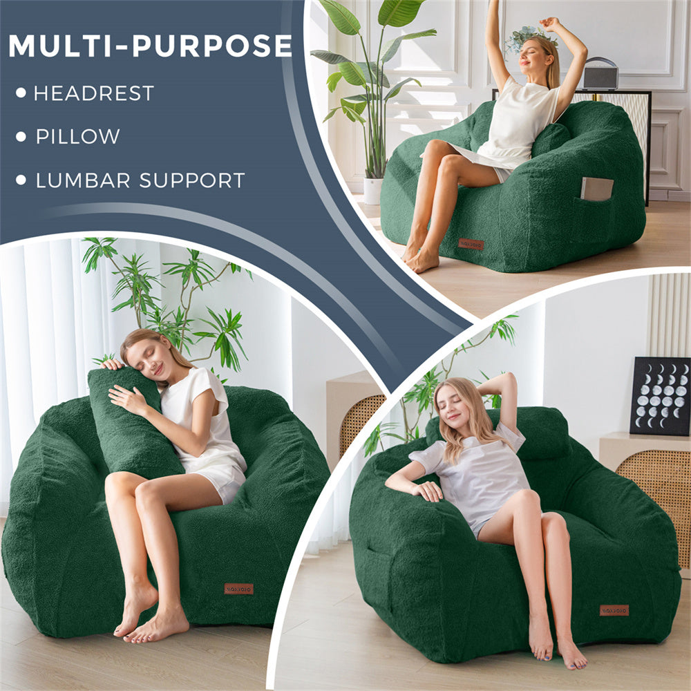 MAXYOYO Giant Bean Bag Chair with Pillow - Extra Large Fuzzy Comfy Bean Bag for Adults & Kids, Beige - Perfect for Living Room, Bedroom, Game Room & Dorm Relaxation