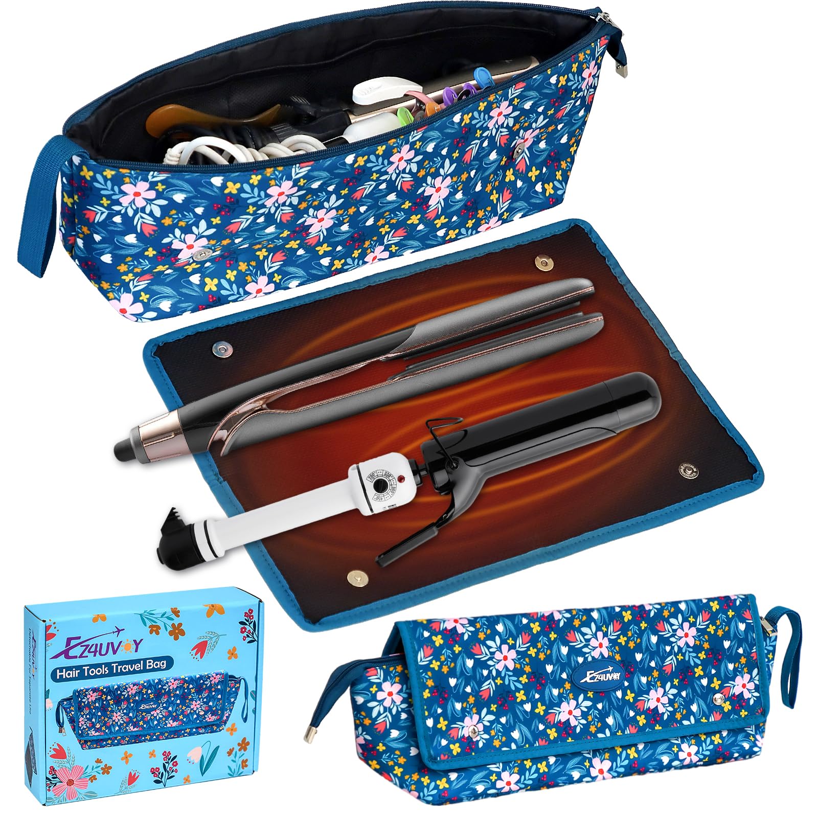 Heat Resistant Travel Hair Tools Organizer Bag with Removable Mat - Portable Carrying Case for Flat Irons, Curling Wands & Straighteners - Perfect for Salon Professionals & Vacation Styling