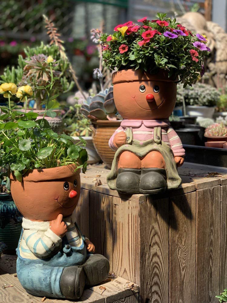 Creative Resin Cartoon Character Statue - Garden Sculpture & Flower Planter for Outdoor Decor, Living Room Ornaments | Perfect for Patio, Lawn, and Indoor Home Decoration