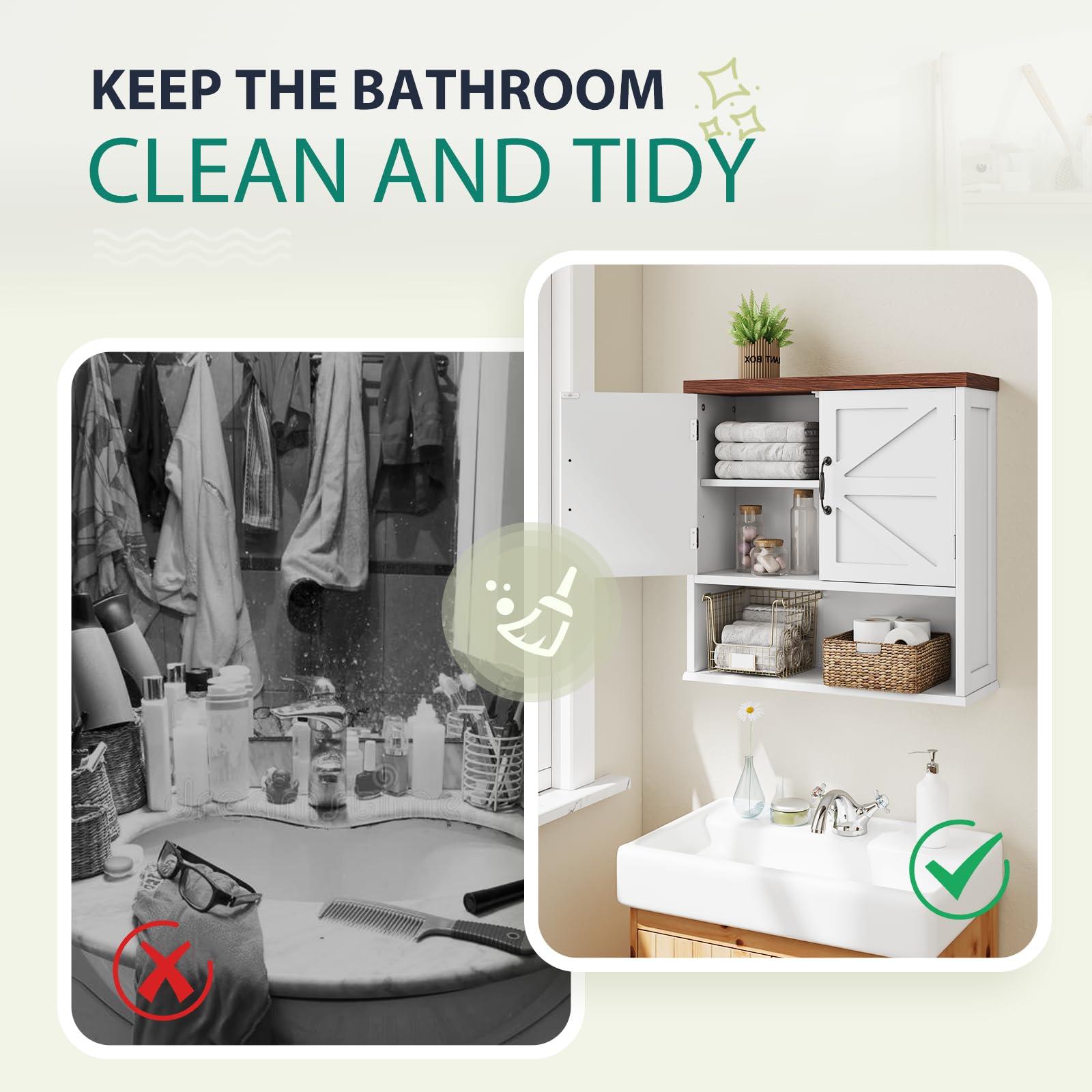 Farmhouse Wall Mounted Bathroom Medicine Cabinet with Adjustable Shelf - Rustic Storage for Bathroom, Living Room & Laundry Room - Perfect for Organizing Toiletries, Cosmetics & Cleaning Supplies