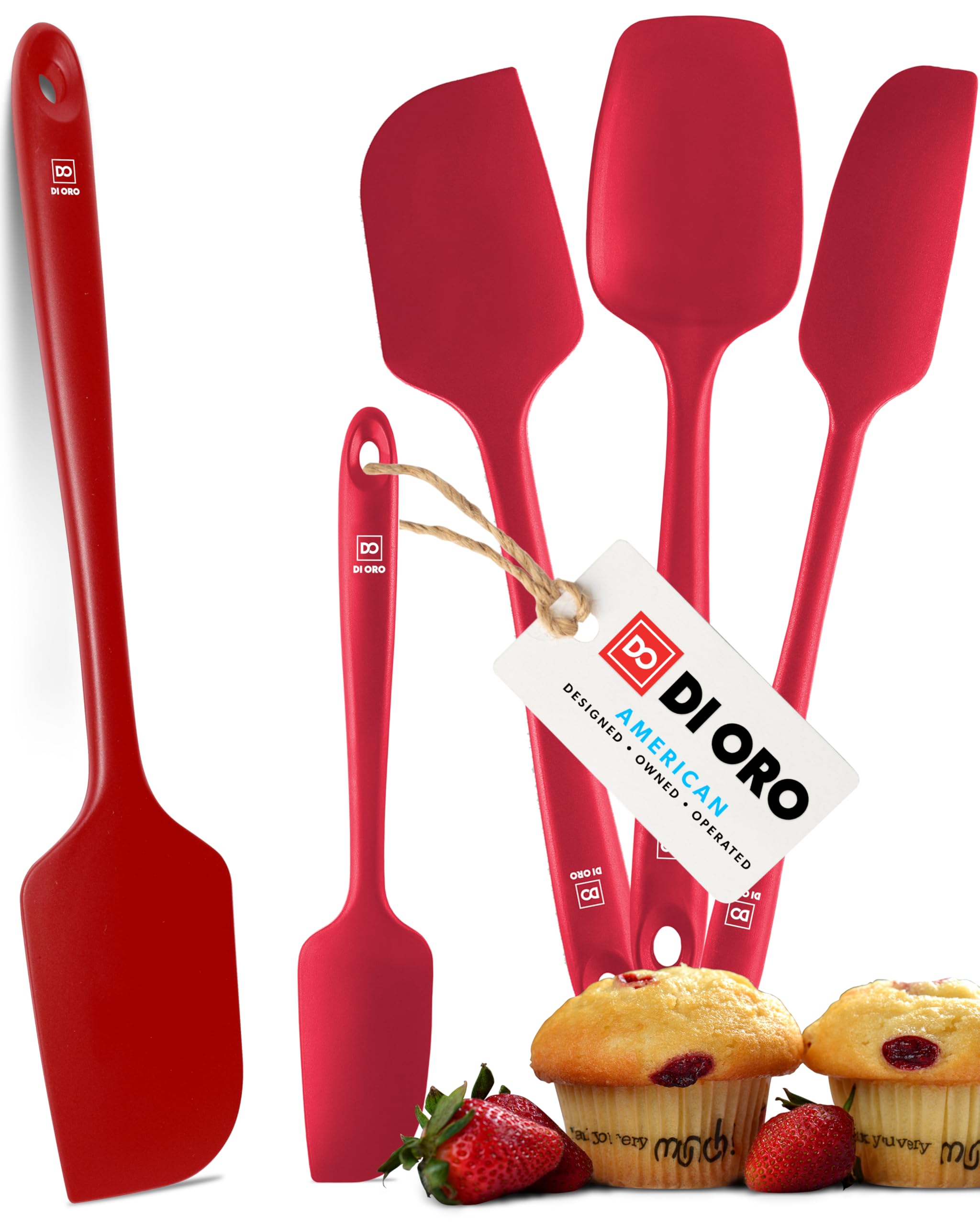 DI ORO Premium Silicone Spatula Set - 5-Piece Heat-Resistant Kitchen Utensils (600°F) for Baking, Cooking & Mixing - BPA-Free Rubber Scrapers for Nonstick Cookware - Dishwasher Safe (Red) - Perfect for Home Bakers & Professional Chefs