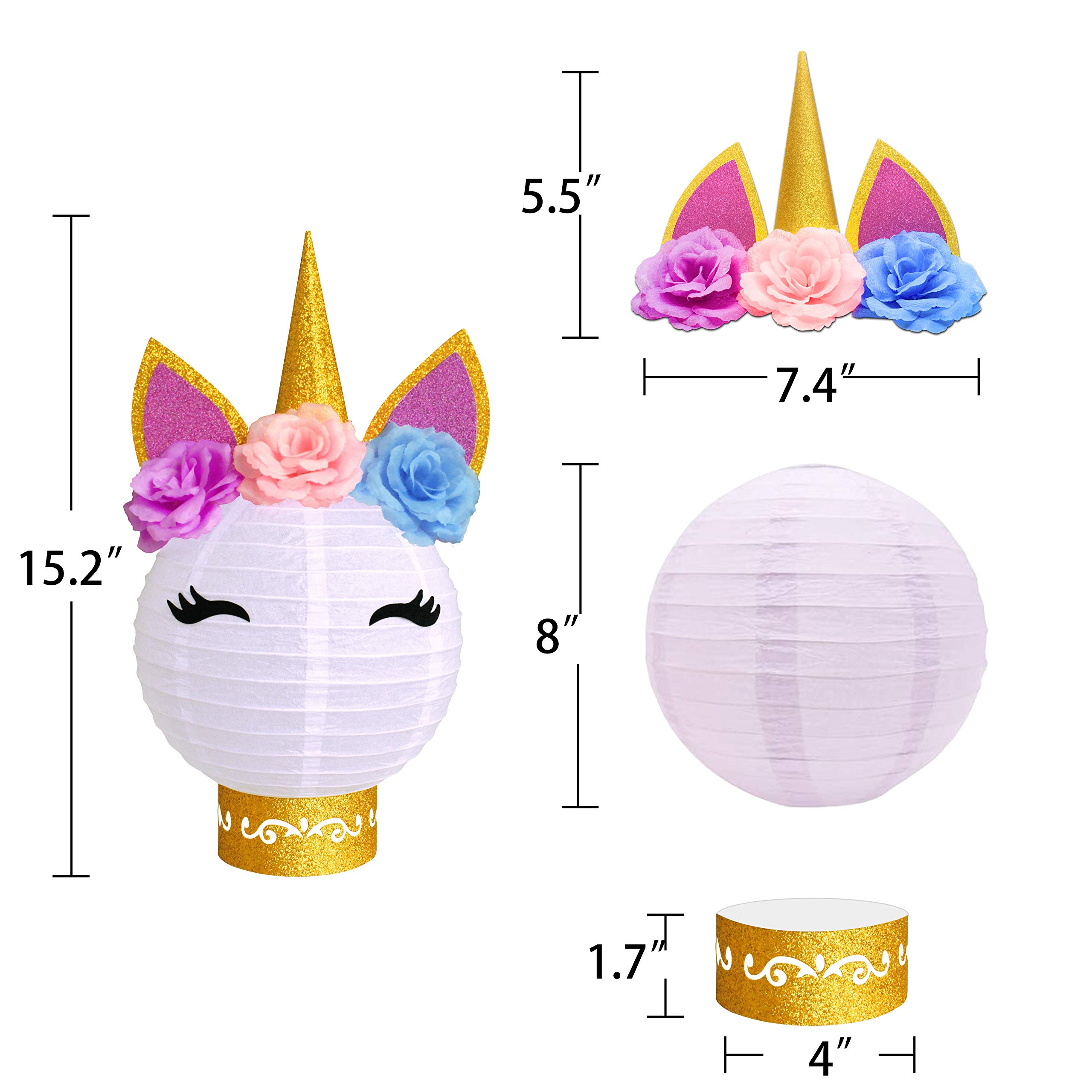 Gold Pink White Unicorn Paper Lanterns - Party Decorations for Birthday, Baby Shower & Wedding | Table Centerpieces, Ceiling & Room Decor | Perfect for Kids Parties, Bridal Showers & Festive Events