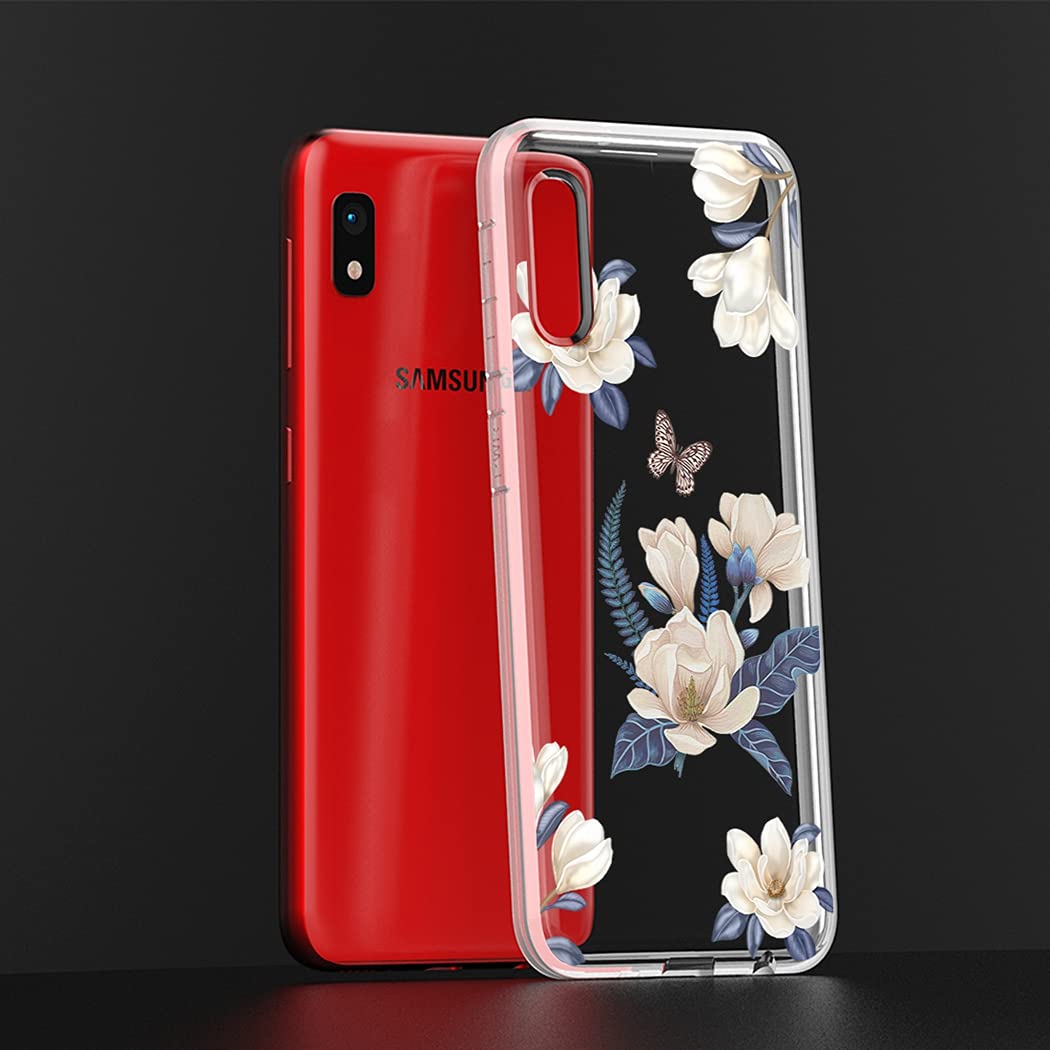 Cute Clear Slim Shockproof TPU Case for Samsung Galaxy A10E - Soft Flexible Protective Cover with Floral Design for Women & Girls (White Flower) | Perfect for Everyday Use, School & Work Protection