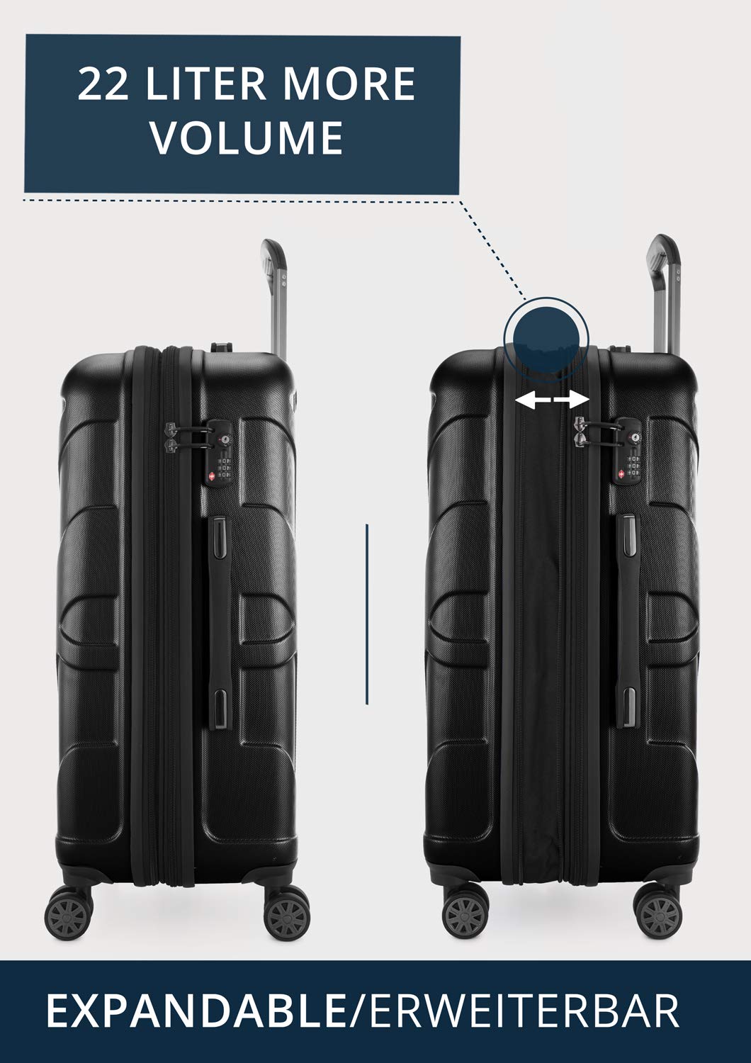 Suitline 26-Inch Black Hardshell Luggage Suitcase with Spinner Wheels - Lightweight & Durable for Travel, Business Trips, and Vacations