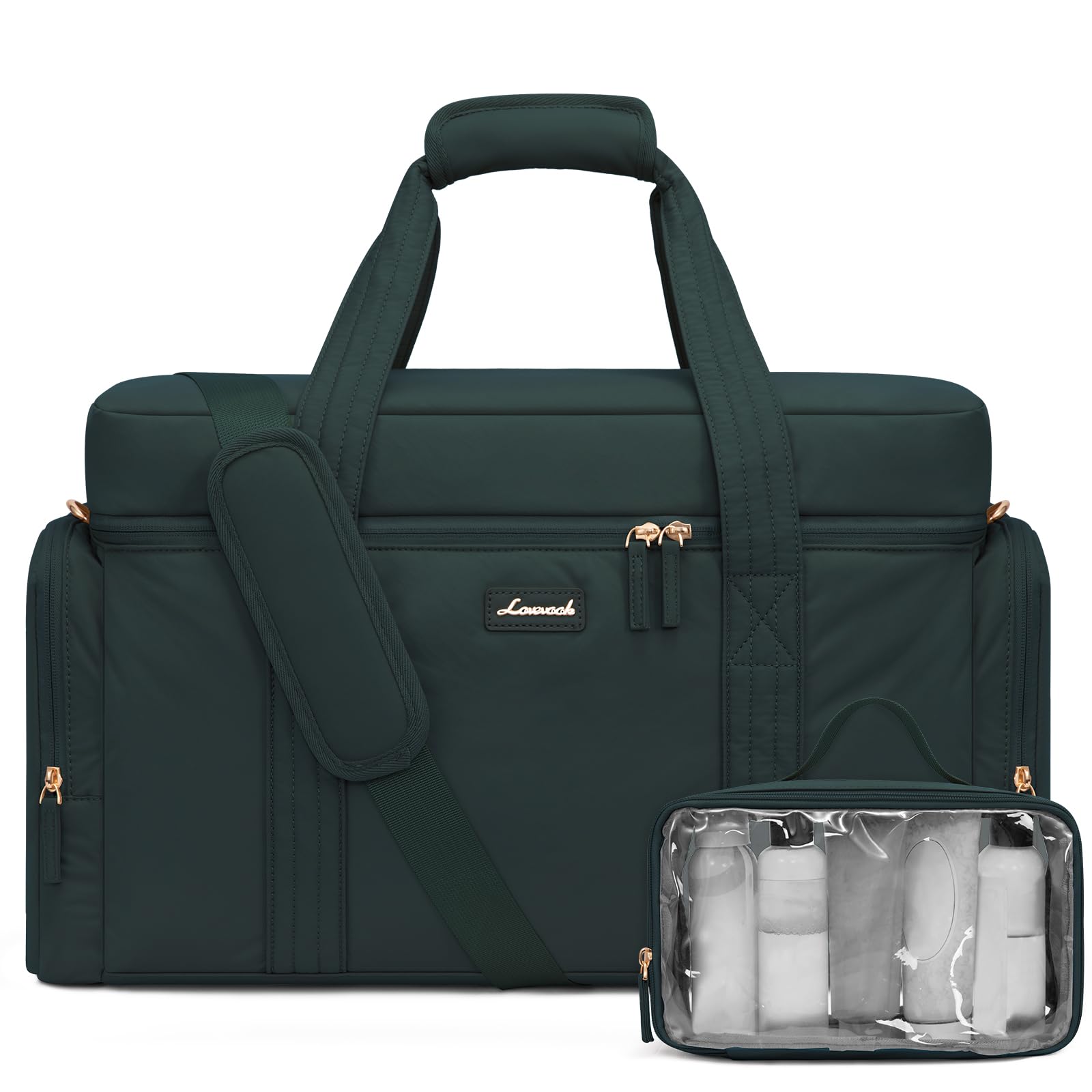 LOVEVOOK Women's Travel Duffle Bag - 3-Piece Puffer Weekender Set with Toiletry Bag & Wet Pocket | Carry-On Airplane Bag, Overnight Bag, Hospital Delivery Bag, Yoga Gym Bag | Perfect for Travel, Workouts & Maternity (Cyan)