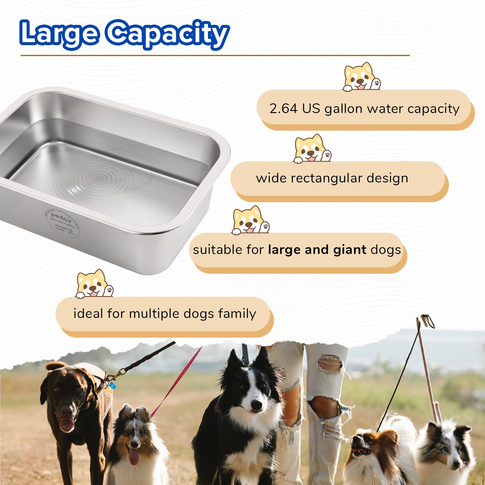 Automatic Dog Water Dispenser for Large & X-Large Breeds - 18/8 Stainless Steel Pet Water Bowl with Human-Grade Safety - Perfect for Home, Office, or Travel Use (Water Bottle Not Included)