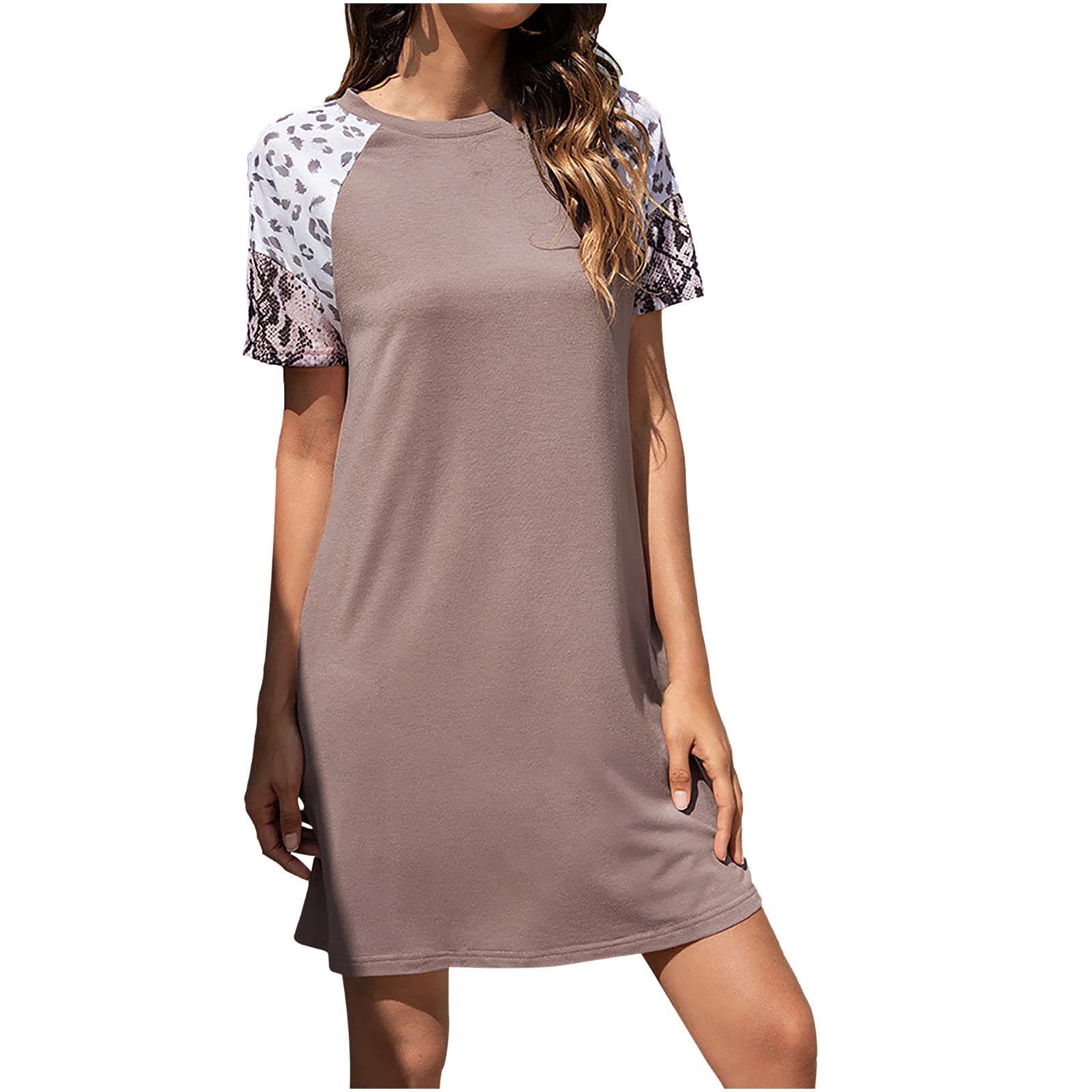 Yuege Women's Short Sleeve T-Shirt Dress - Elastic Waist, Loose Fit, Comfortable Swing Dress for Casual Wear, Summer Outfits & Beach Cover-Ups