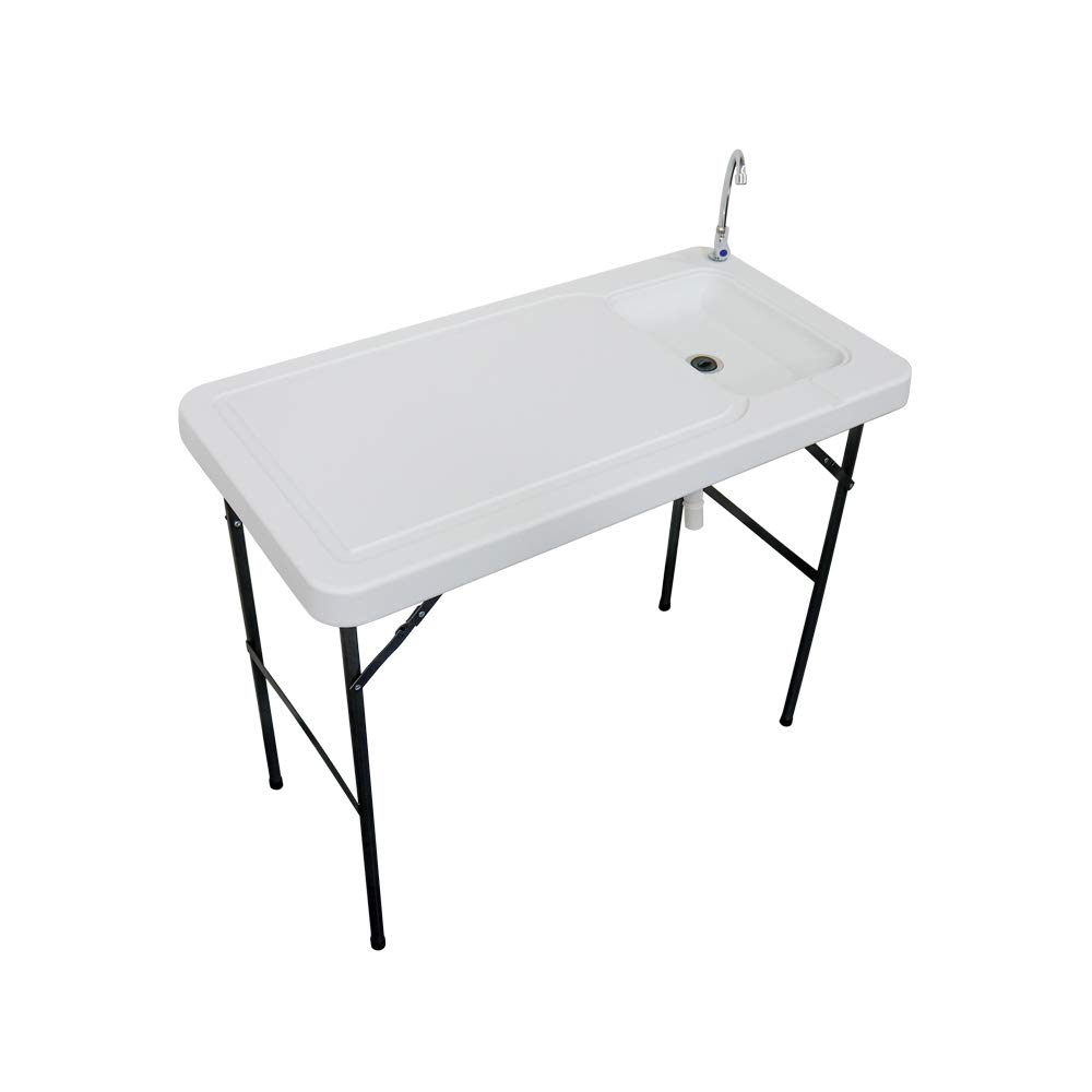 Stromberg's Portable Outdoor Folding Fish & Game Cleaning Table with Sink - Heavy Duty Stainless Steel Faucet, Upgraded Drainage Hose, White | Perfect for Camping, Hunting, Fishing & Backyard Prep