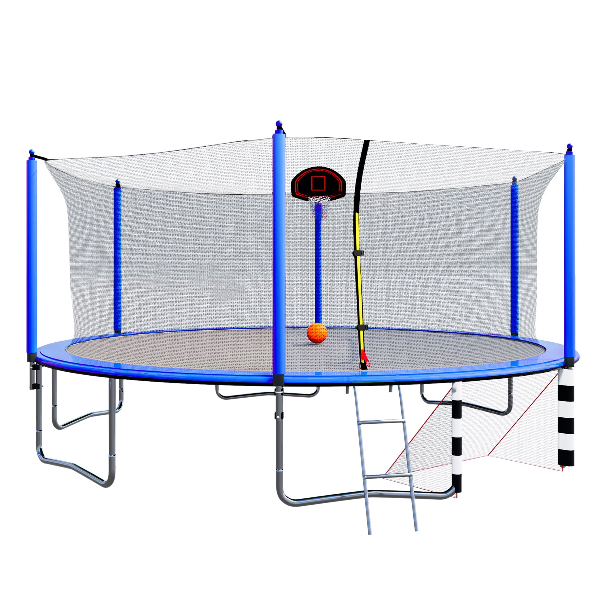 16FT Trampoline with Basketball Hoop, Pump & Ladder - Includes Inner Safety Enclosure & Soccer Goal (Blue) - Perfect for Backyard Fun, Outdoor Exercise & Family Bonding Activities