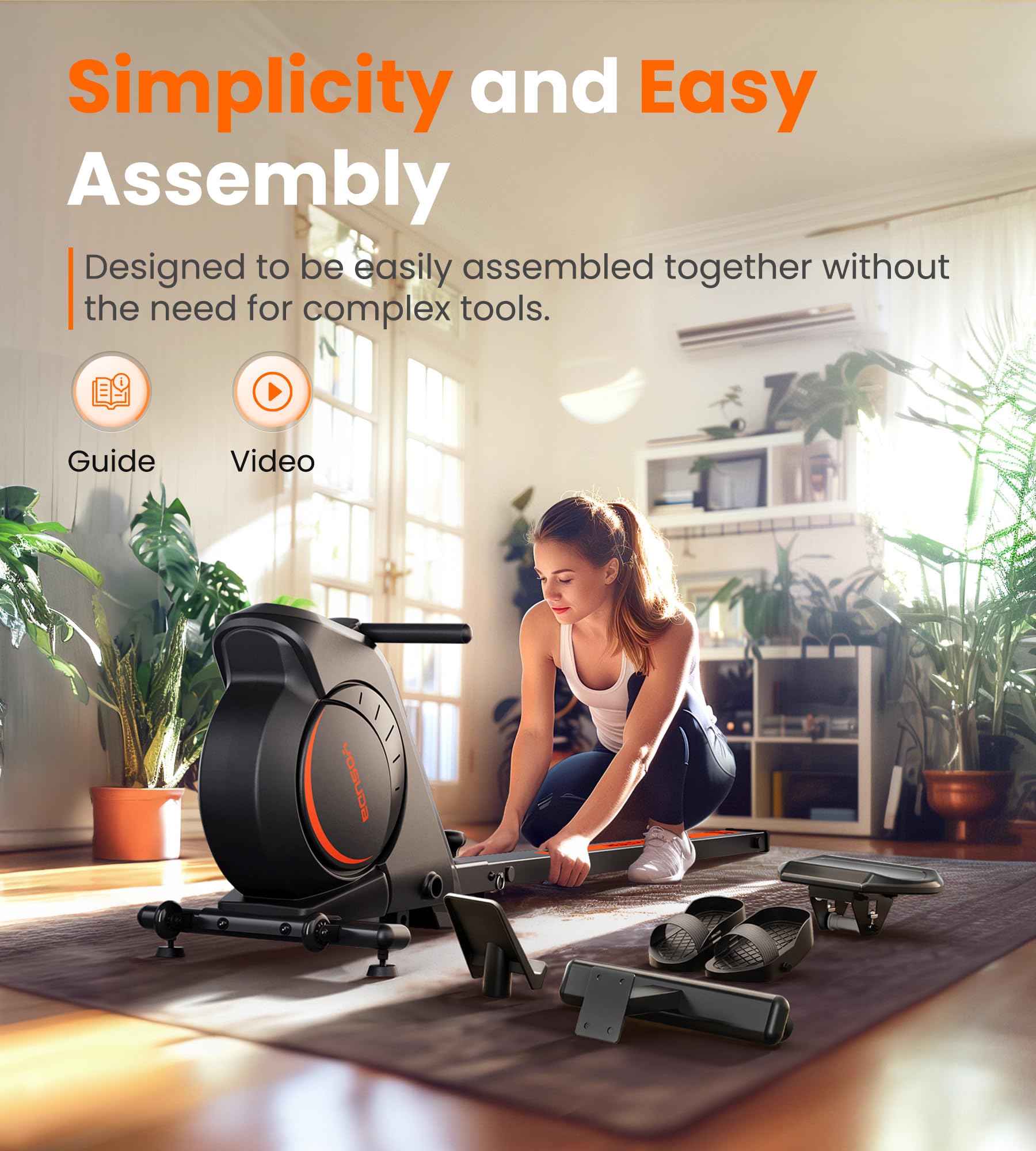 YOSUDA Magnetic/Water Rowing Machine for Home Gym - 350 LB Weight Capacity Foldable Rower with Bluetooth Connectivity, Fitness App Support, Tablet Holder & Comfortable Seat Cushion | Perfect for Small Spaces, Full-Body Workouts & Cardio Training