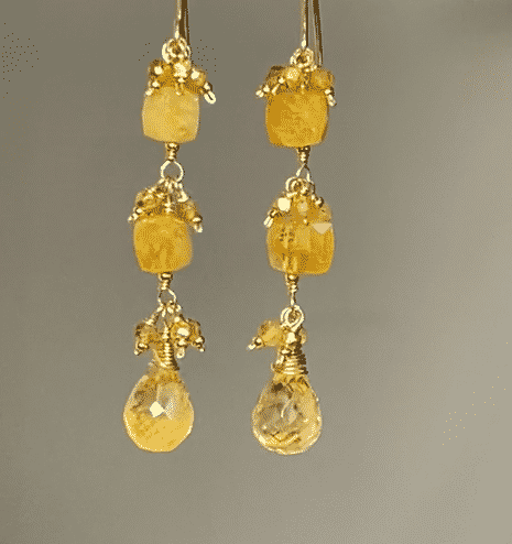 Elegant Long Citrine Dangle Earrings - 14K Gold Filled or 925 Sterling Silver - Perfect for Weddings, Parties & Evening Events