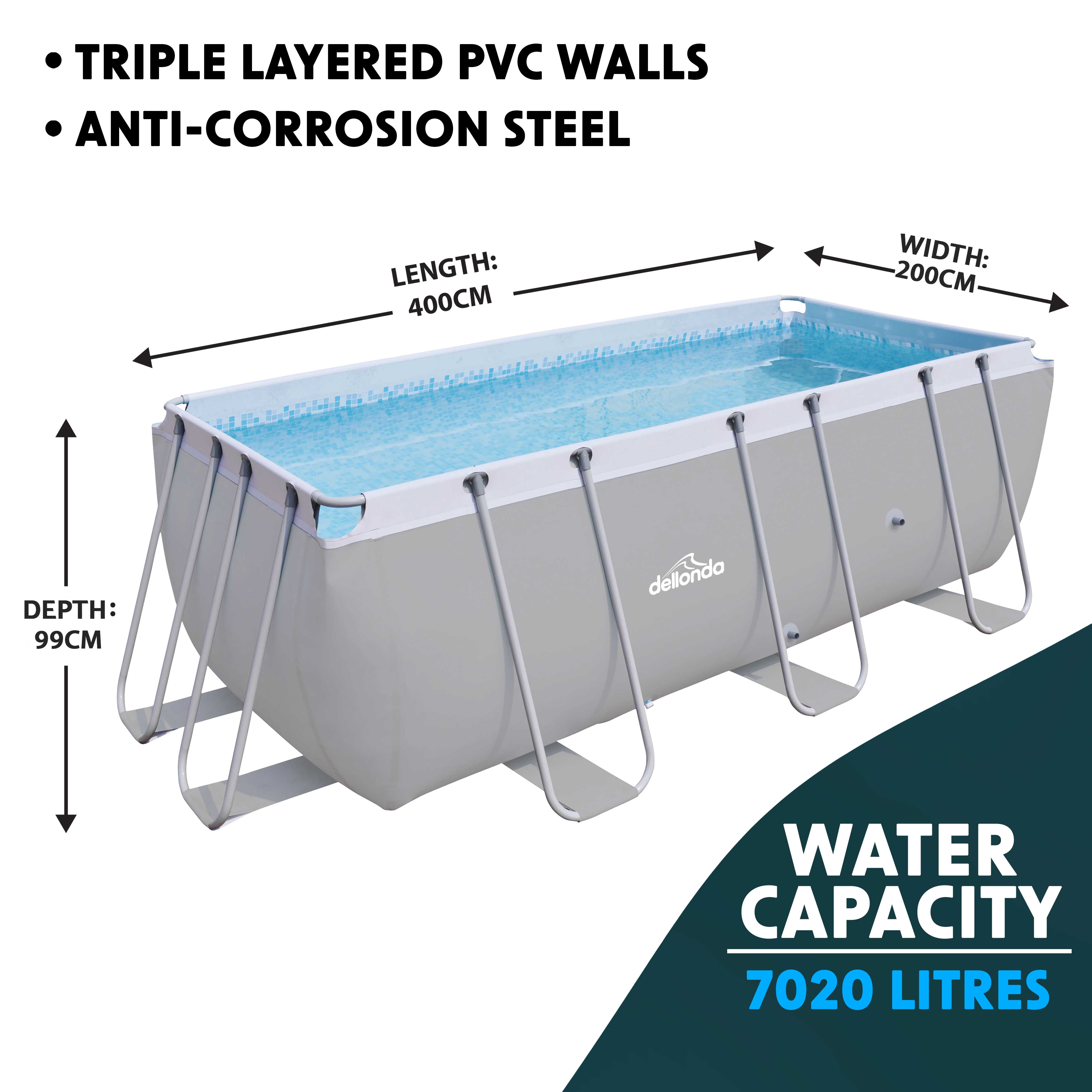 13ft Deluxe Steel Frame Swimming Pool Set with Ladder, Cover & Filter Pump - Rectangular Above Ground Pool for Backyard, Outdoor Family Fun & Summer Relaxation
