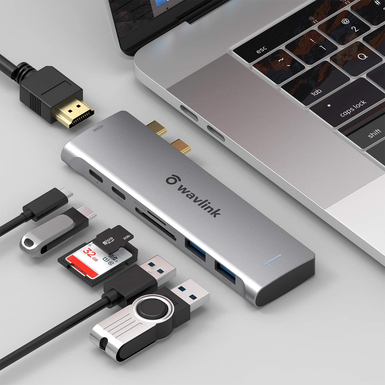 WAVLINK 7-in-2 USB C Hub Adapter for MacBook Pro/Air 2020 - 4K HDMI, 2 USB 3.0 Ports, SD/TF Card Reader, Thunderbolt 3 & 100W PD Charging - Perfect for Work, Travel & Home Office Connectivity