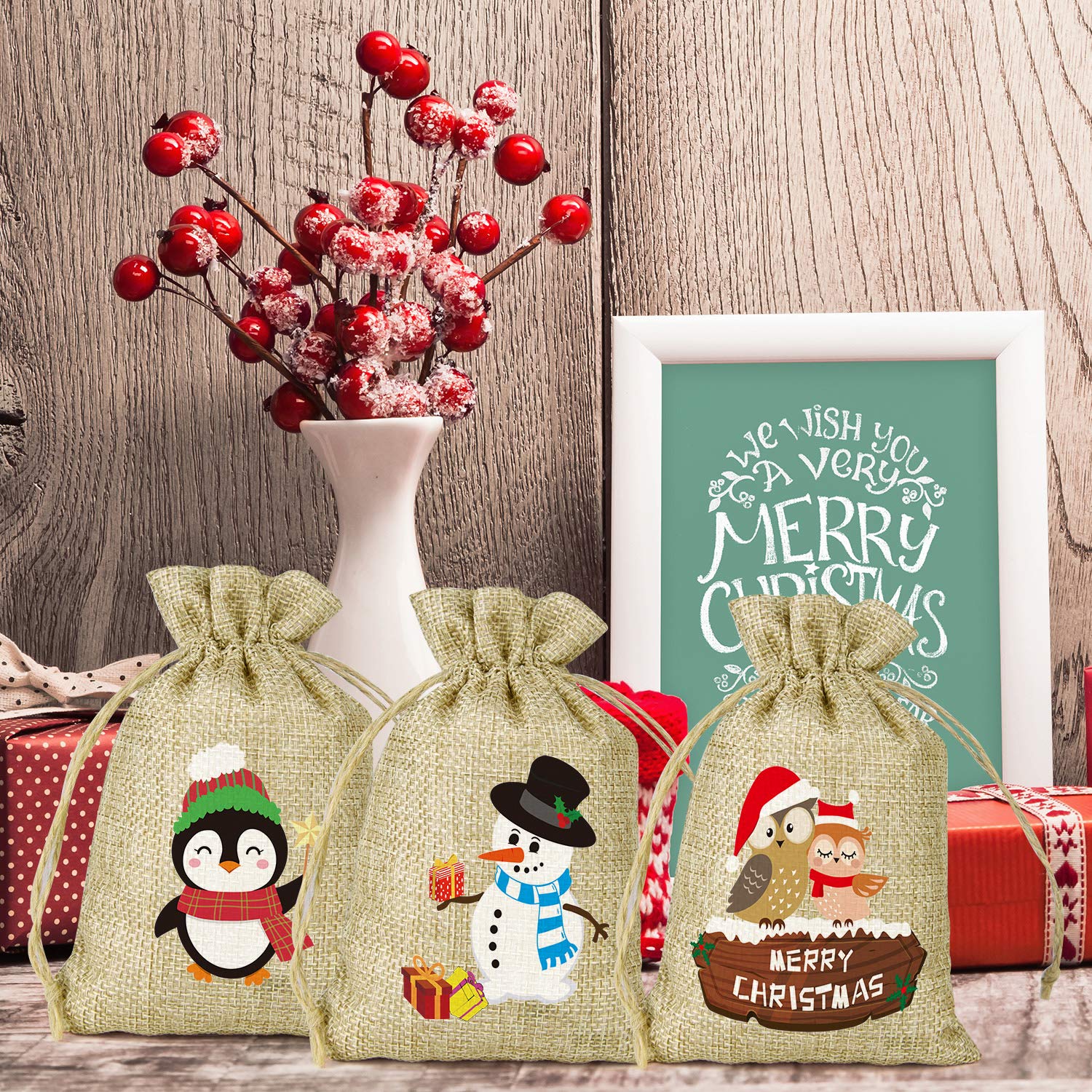 50Pcs Natural Burlap Drawstring Bags - Small Jute Favor Bags for Christmas Party Favors, Wedding Favors, Baby Shower & Birthday Gifts - Eco-Friendly Party Supplies for Candy, Treats & Small Gifts