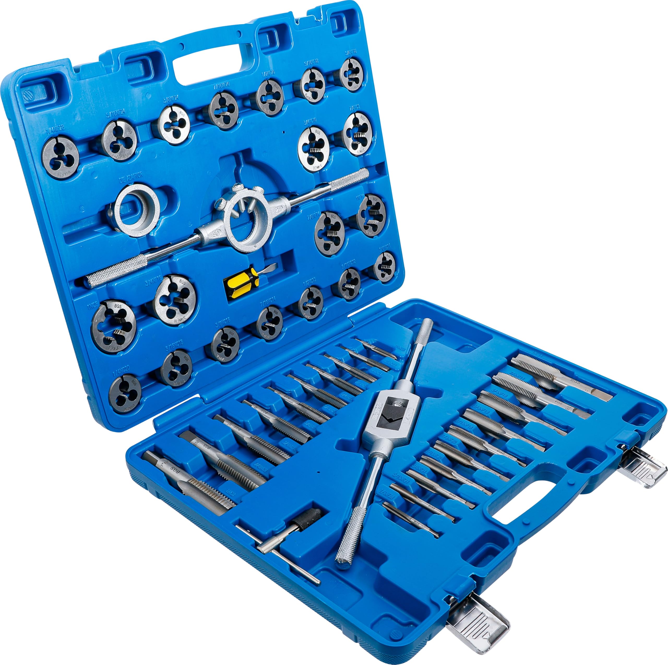 **BGS 1898 Premium 45-Piece Tap and Die Set in Silver – Perfect for Thread Repair, Metalworking, and DIY Projects**