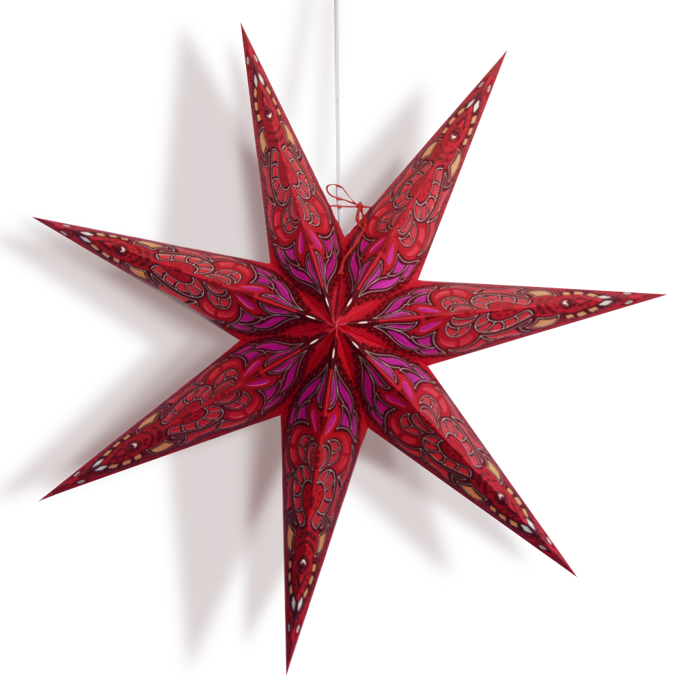 24-Pack Red Babylon Glitter 7-Point Paper Star Lanterns - Hanging Wedding & Party Decorations for Indoor/Outdoor Events, Baby Showers, Christmas & Festival Celebrations