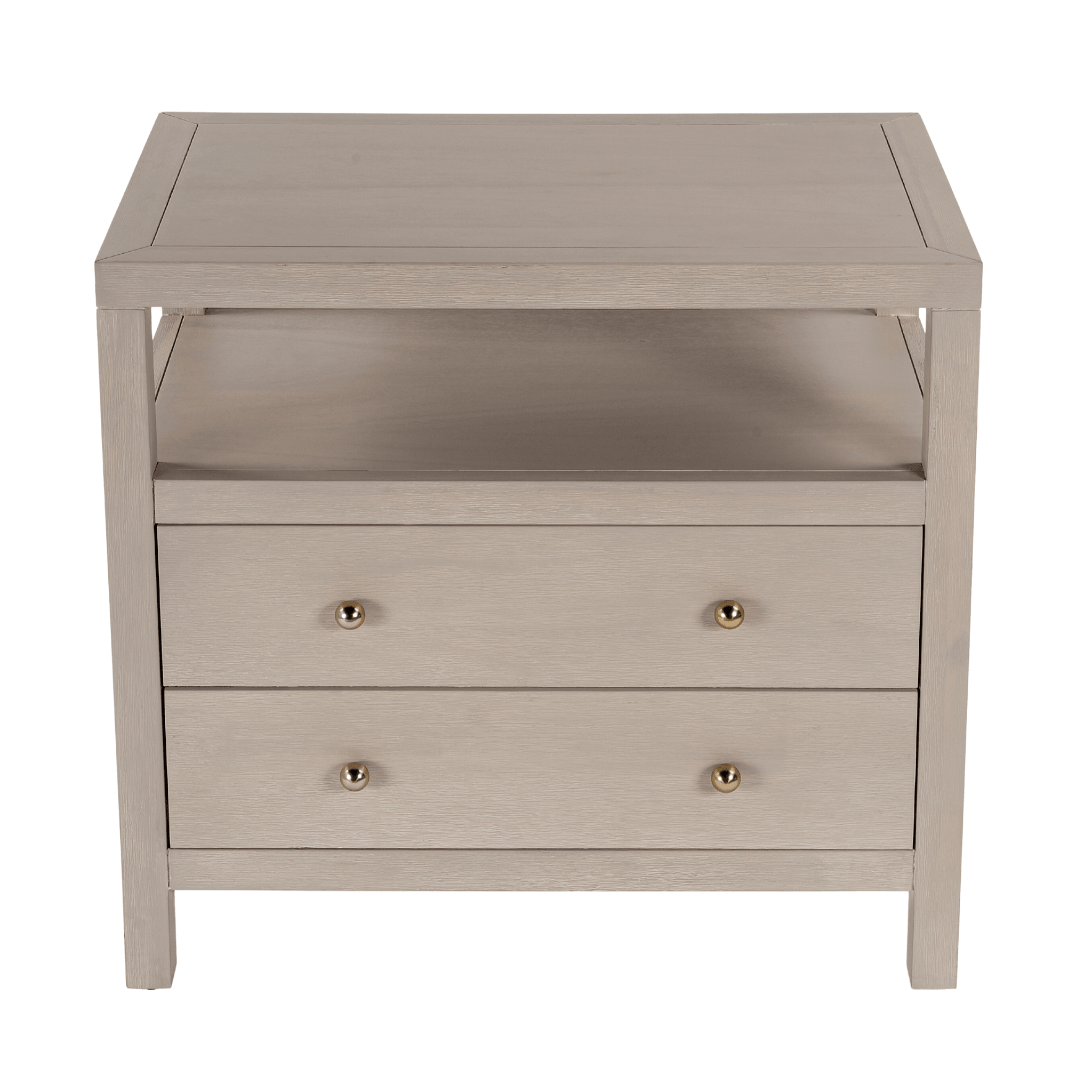 Antique Taupe Two-Drawer Wide Nightstand - Vintage Bedside Table with Storage for Bedroom, Living Room & Guest Room