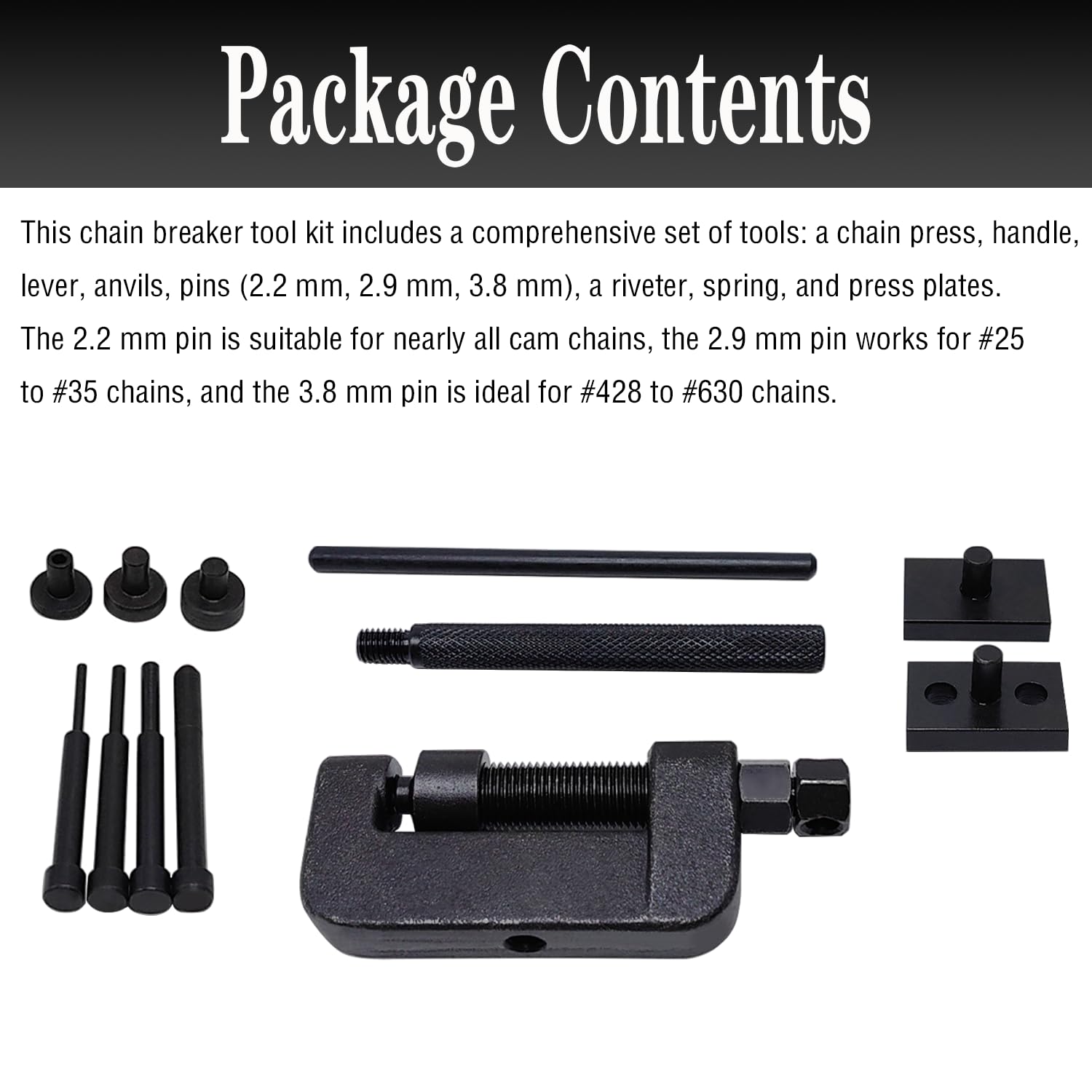 13PCS Heavy Duty Chain Breaker Tool Kit with Rivet & Roller Chain Link Remover - Motorcycle, Bike, ATV Chain Maintenance Set for Professional Repair & DIY Projects