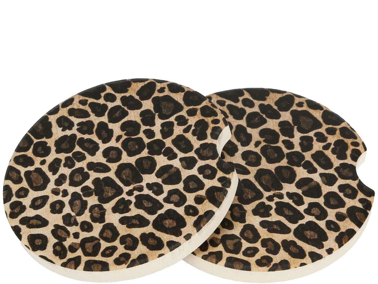 2-Pack Crystal Lemon Leopard Print Ceramic Car Coasters - Absorbent Cup Holder for Cold Drinks | Prevent Sweat Stains in Vehicles | Perfect for Road Trips & Daily Commutes