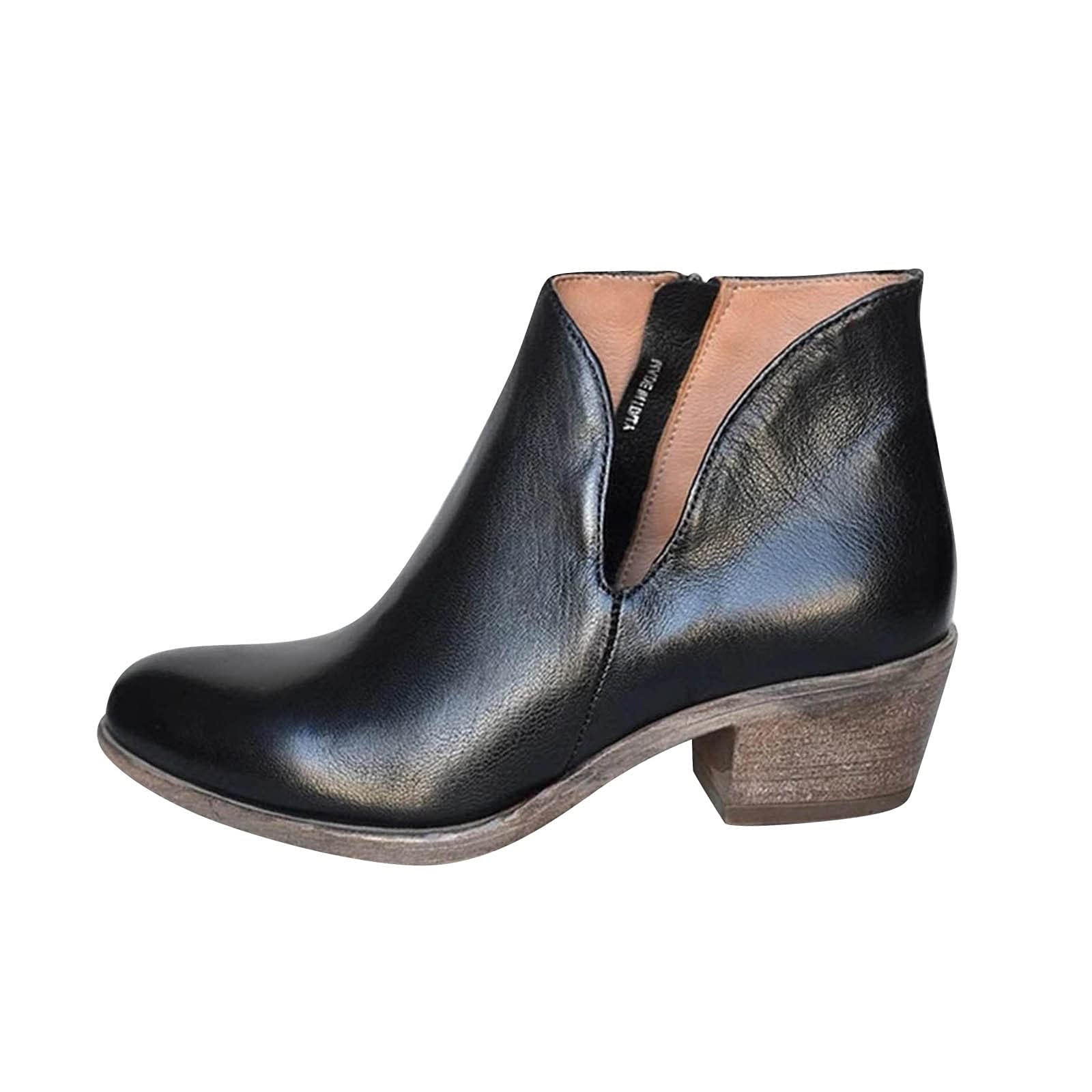 LLXIAO Women's Chunky High Heel Boots - Breathable Retro Short Boots with Zipper | Comfortable & Stylish for Office, Party & Night Out