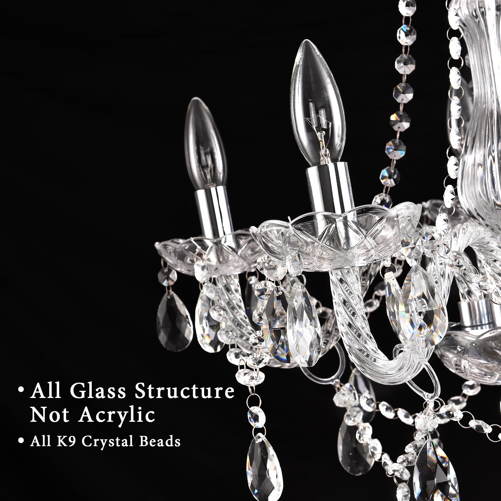 Dimmable 5-Light Crystal Chandelier with Plug-in Cord - Modern Chrome Candle Style Swag Pendant Light with K9 Glass Beads for Dining Room, Living Room, Bedroom | Elegant Ceiling Lighting Fixture for Home Decor, Wedding, Restaurant & Special Occasions