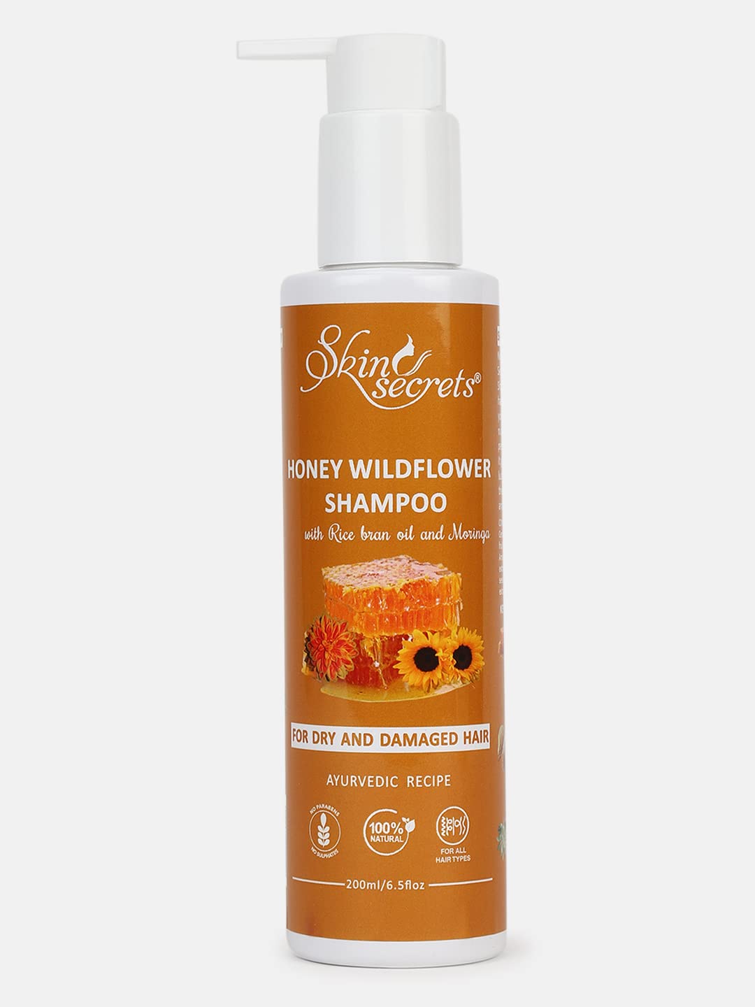 Skin Secrets Honey Wildflower Shampoo with Honey & Rice Bran Oil - Moisturizing Treatment for Dry, Damaged Hair | Paraben & Sulfate Free | Ayurvedic Formula | 200ml | Perfect for Daily Hydration & Hair Repair