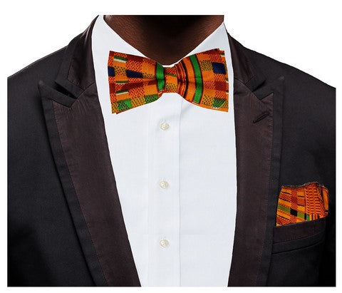 Stylish Kente African Print Bow Tie with Pocket Square Set - Perfect for Weddings, Parties & Formal Events