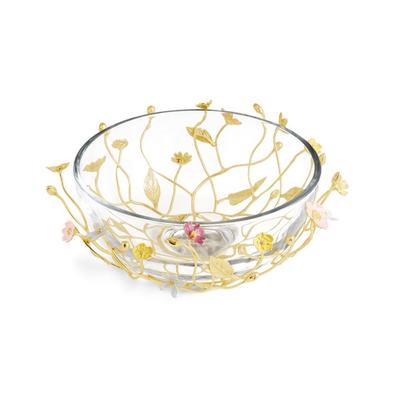 Wildflowers Large Glass Bowl - Elegant Decorative Centerpiece for Dining Table, Home Decor, and Wedding Decorations