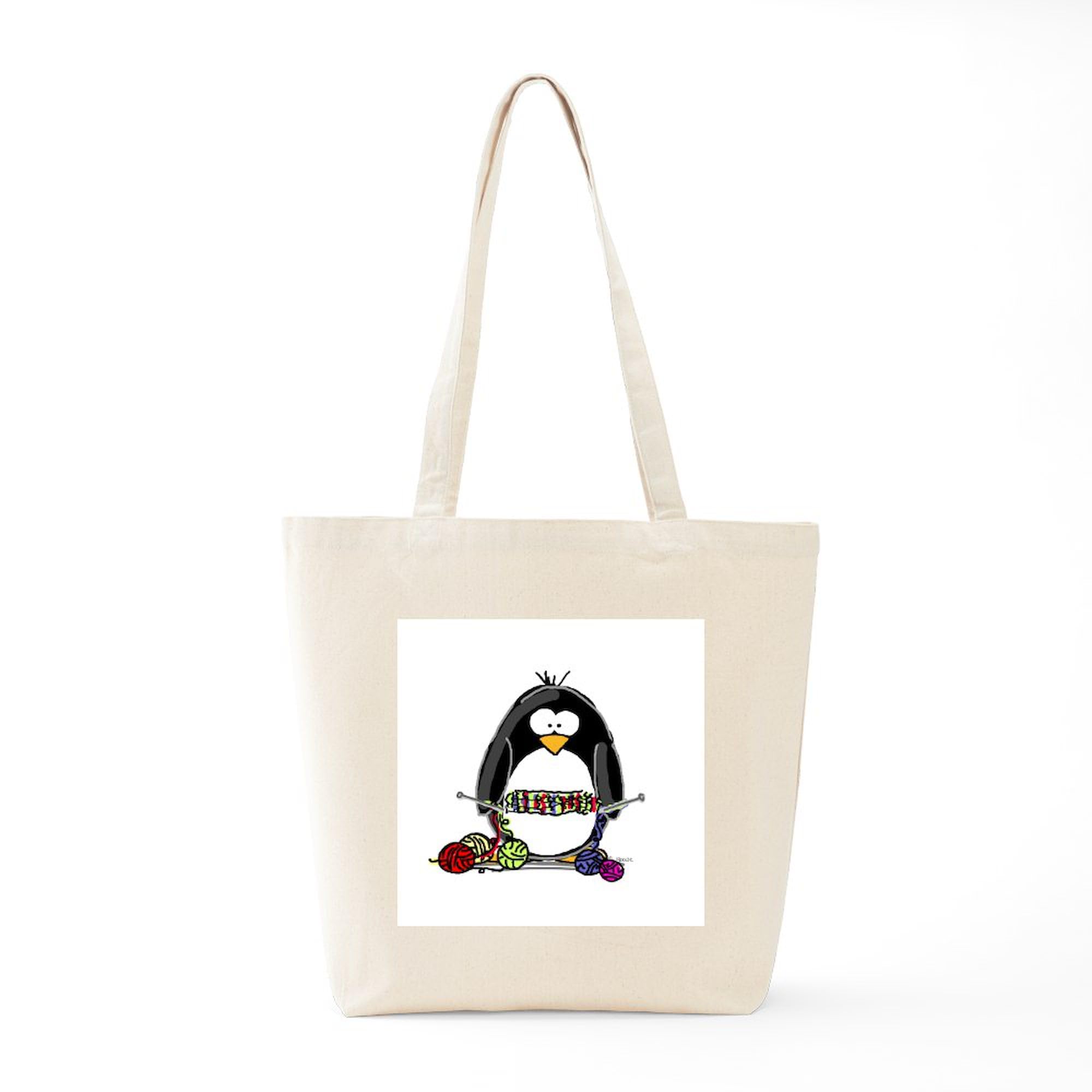 Knitting Penguin Tote Bag - Eco-Friendly Natural Canvas Reusable Shopping Bag for Groceries, Beach & Daily Use | CafePress