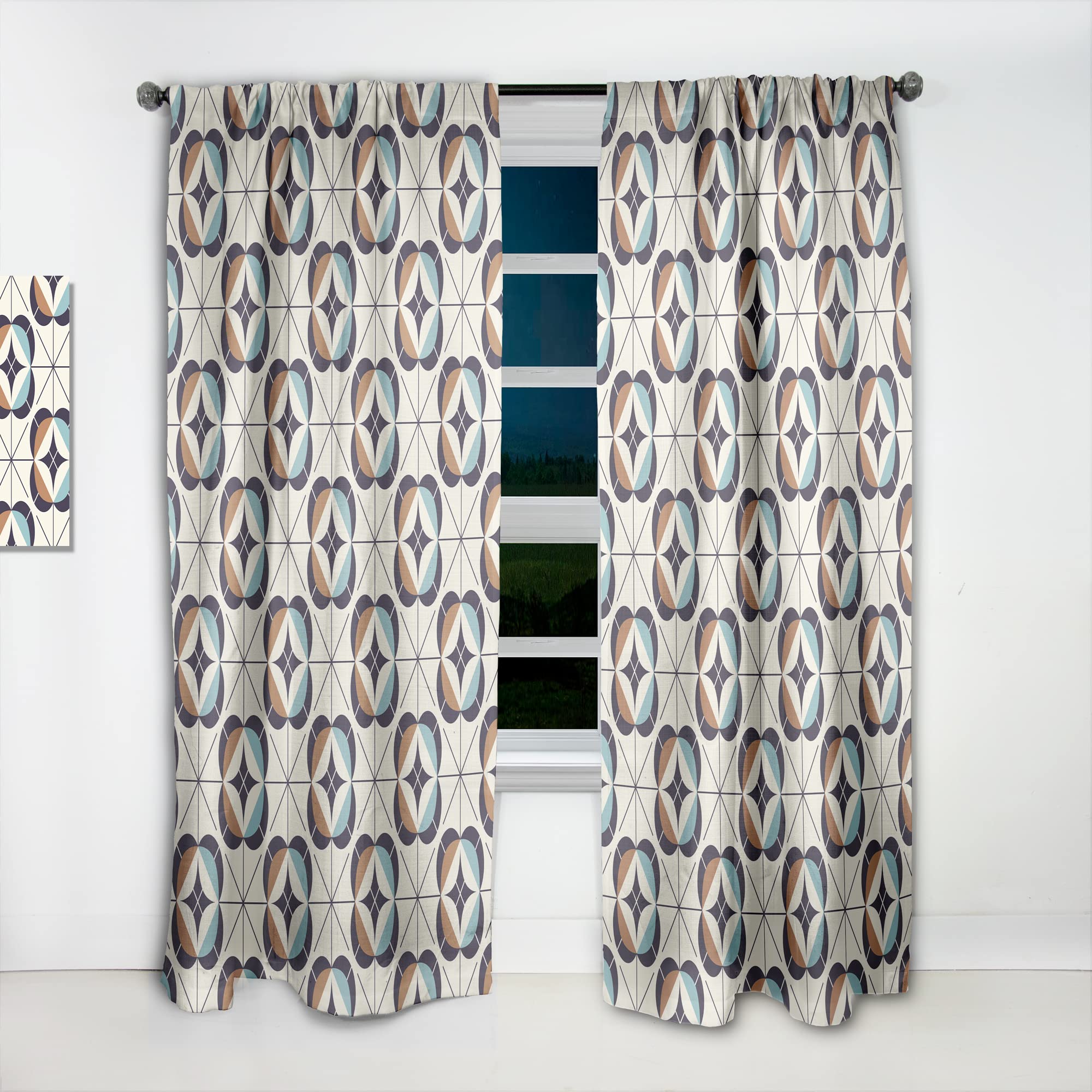DesignQ Geometric Retro Pattern Thermal Insulated Curtains - Single Panel 52x84 - Blackout Drapes for Bedroom & Living Room - Perfect for Home Decor, Privacy & Temperature Control