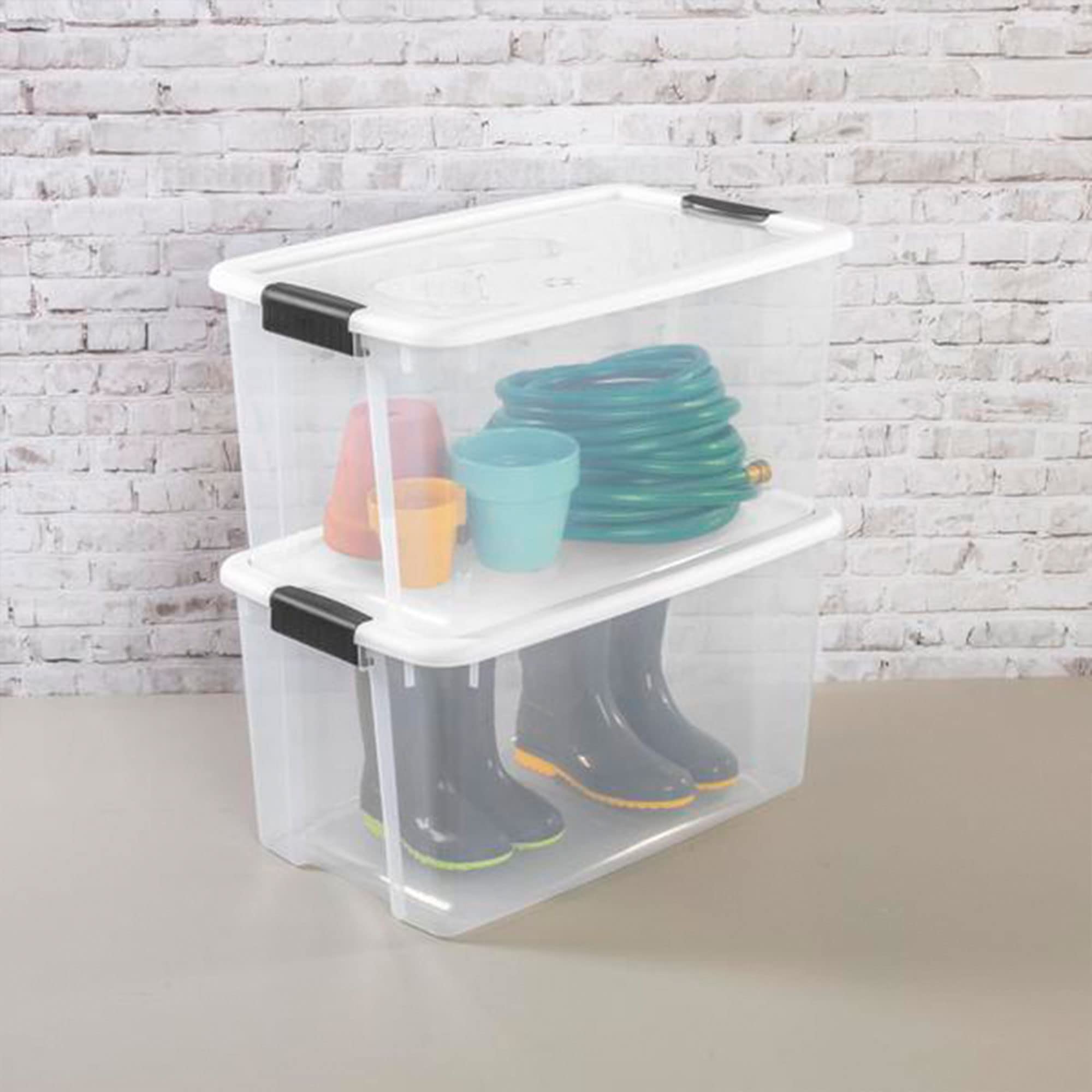 106 Quart & 66 Quart Clear Latching Plastic Storage Totes - 4 Pack Stackable Organizer Bins for Home, Garage, and Office Organization | Sterilite Storage System Solution
