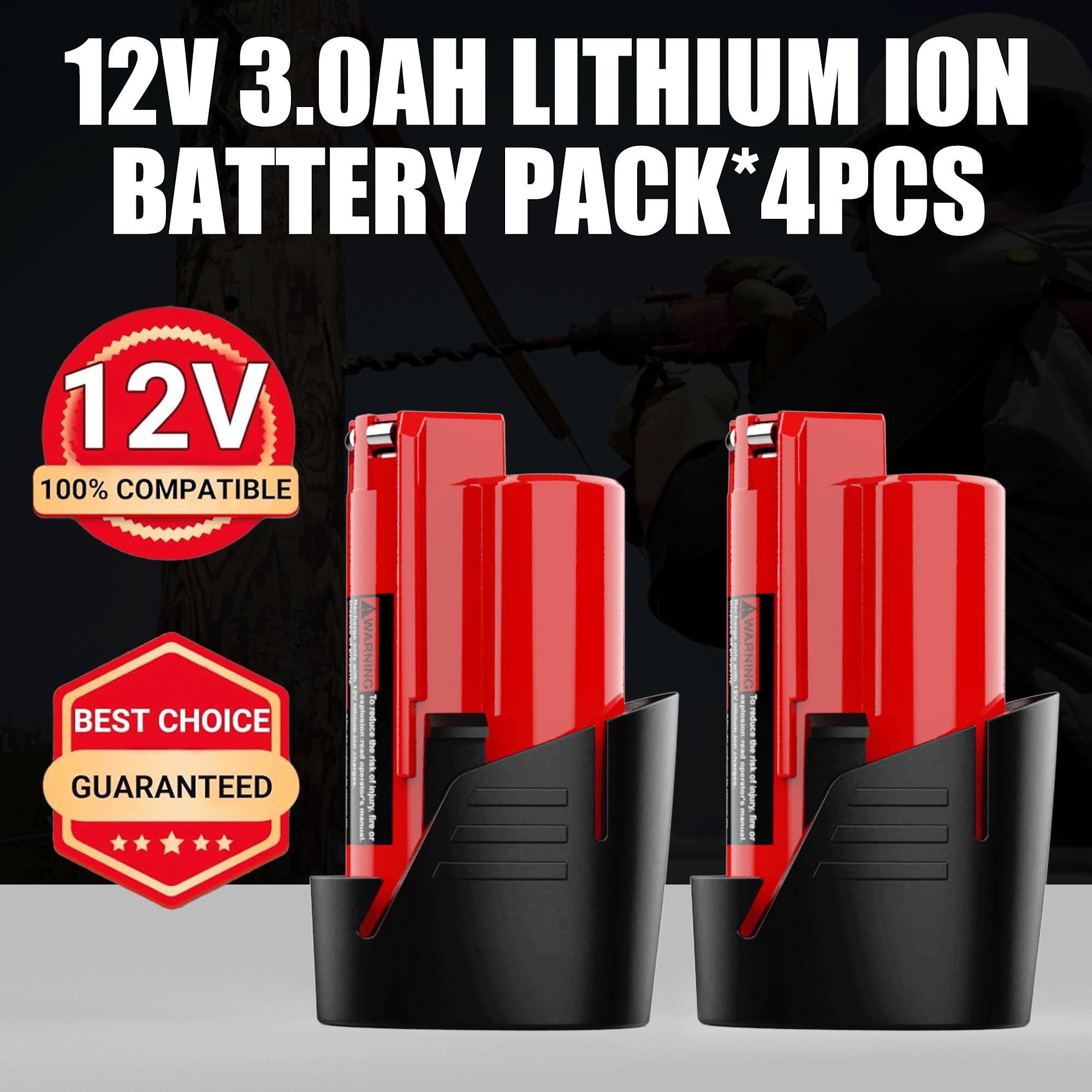 Powilling 4-Pack 3500mAh 12V Lithium Replacement Battery & Rapid Charger Compatible with Milwaukee M12 Tools - Perfect for Drills, Saws, and Power Tools in Construction & DIY Projects