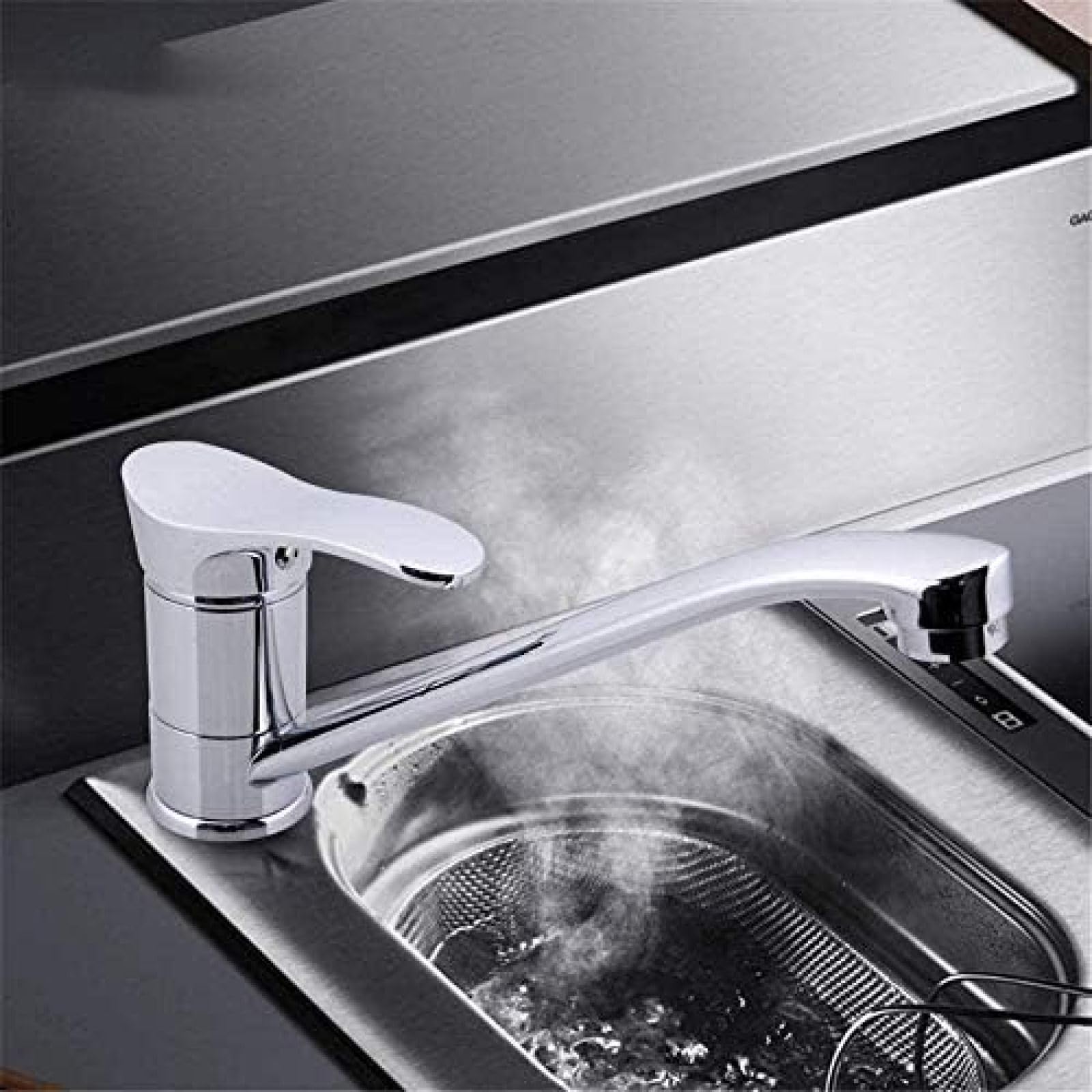 CRJUS Single Handle Kitchen Faucet with 360° Swivel Spout - Hot and Cold Water Mixer Tap for Stainless Steel Sink - Perfect for Modern Kitchens, Dishwashing & Food Prep
