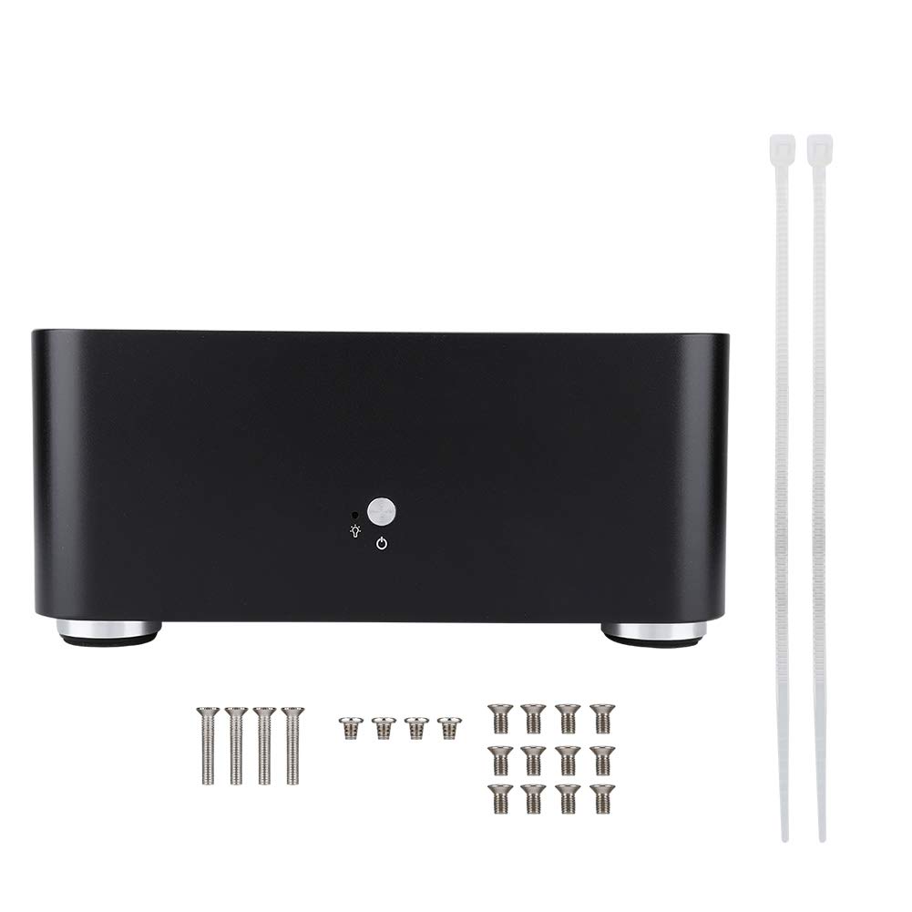 Compact Mini ITX Computer Case - Aluminum Alloy Chassis for ITX Motherboard (170x170mm) - Black with USB 2.0 - Perfect for Home Office, Gaming & HTPC Builds
