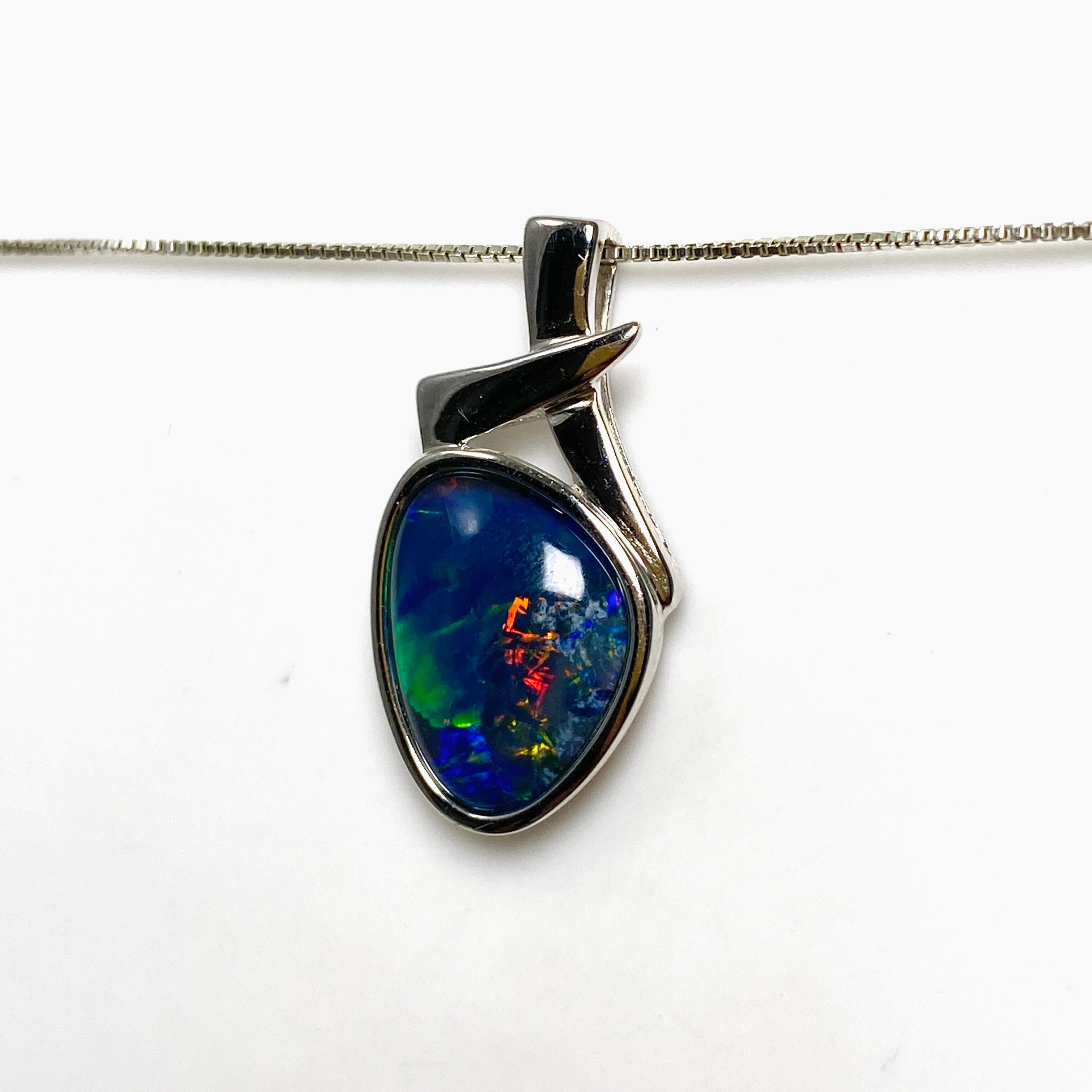 Australian Opal Triplet Freeform Cabochon Pendant in Sterling Silver Setting - Unique Handmade Jewelry for Women, Gift for Her, Birthday & Anniversary Present