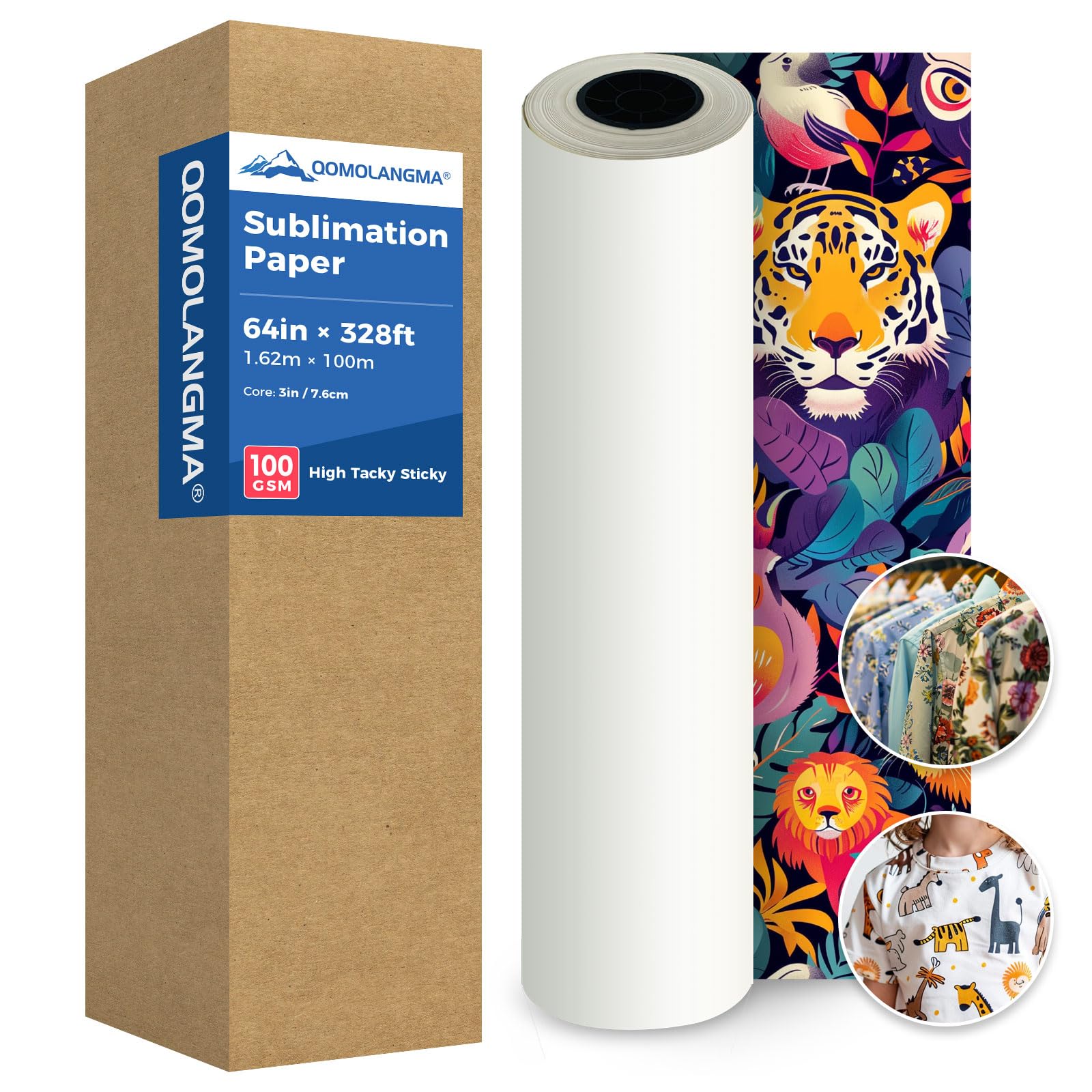 Premium 100gsm Sublimation Transfer Paper - 64 in x 328 ft High Tacky Heat Transfer Paper for Digital Printing | Ideal for T-Shirts, Mugs & DIY Crafts