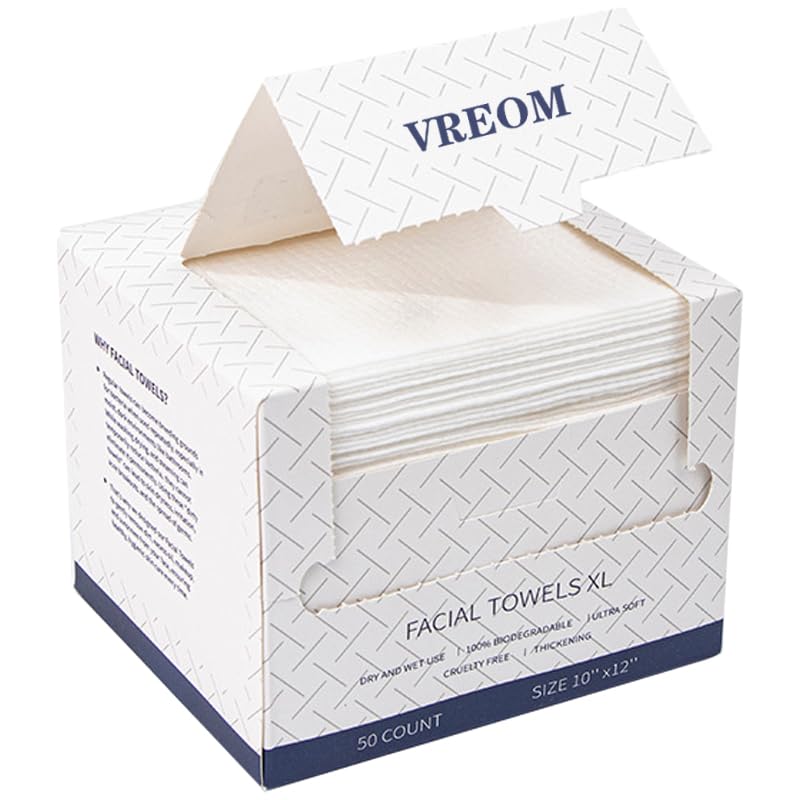 XL Skin Clean Towels - 50 Count Biodegradable Disposable Face Towels | Super Soft & Thick Makeup Remover Washcloths | Perfect for Travel, Gym & Daily Skincare Routine