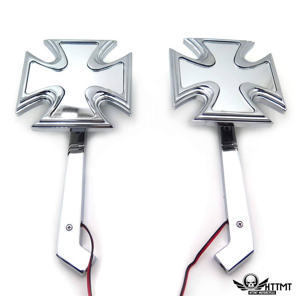 Chrome Billet LED Turn Signal Mirrors with Maltese Cross Design - Compatible with Harley Davidson Motorcycles - Perfect for Custom Bike Upgrades & Enhanced Visibility