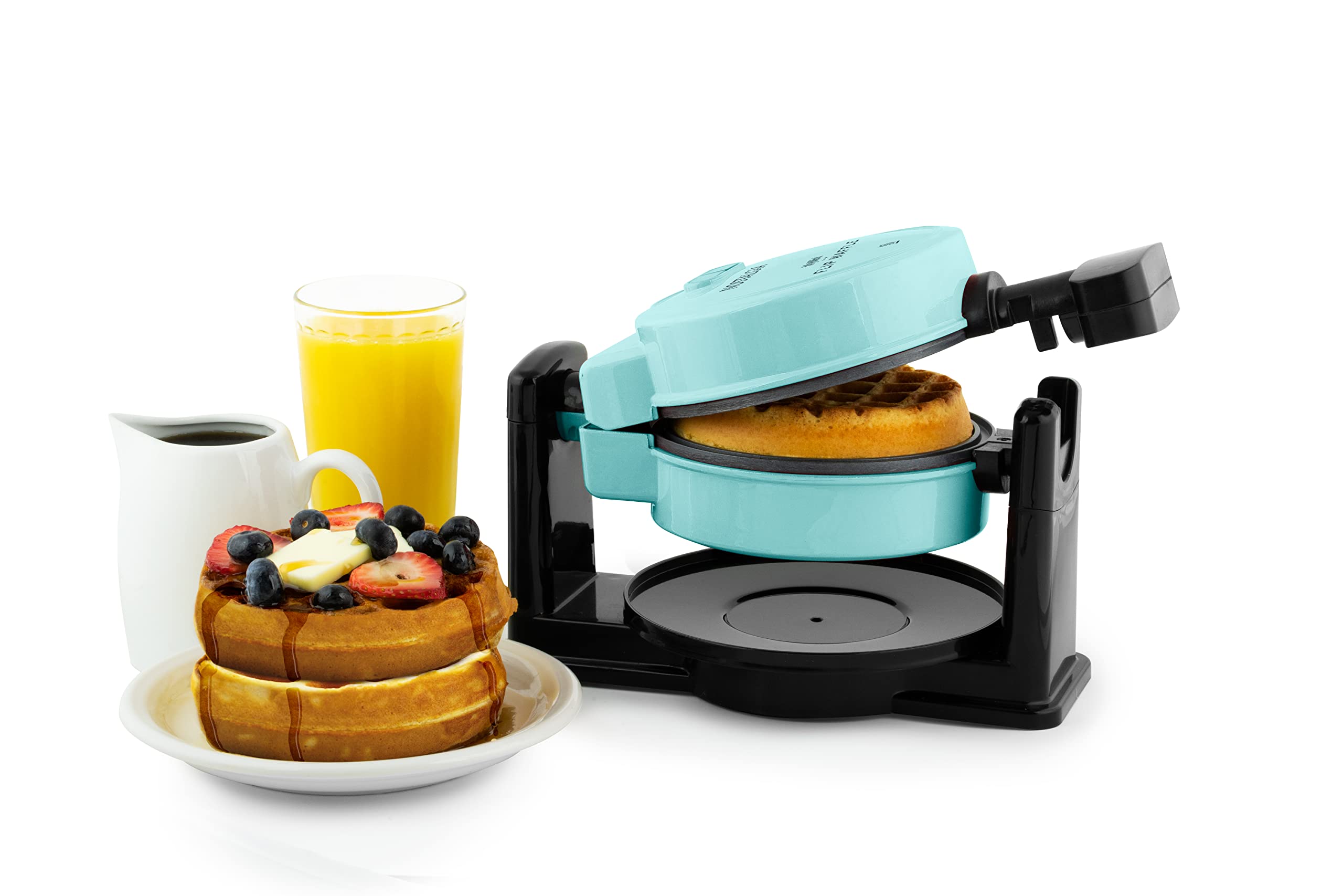 Nostalgia MyMini Flip Belgian Waffle Maker - Non-Stick Waffle Iron with Cool Touch Handles & Removable Drip Tray - Perfect for Classic Belgian Waffles, Egg Bakes, Cinnamon Rolls - Ideal for Breakfast, Brunch, Parties & Gifts (Aqua)