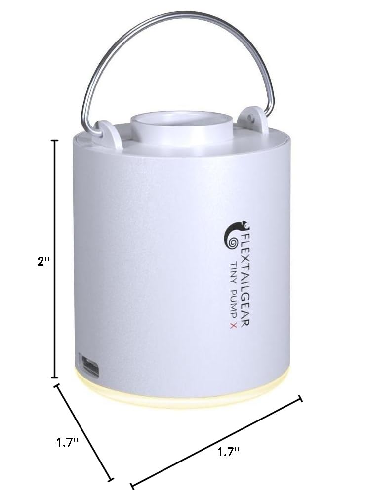 FLEXTAILGEAR Tiny Pump X - Portable USB Rechargeable Air Pump with 1300mAh Battery & Built-in Camping Light | Ultra-Compact for Inflating Sleeping Pads, Air Mattresses, Pool Floats, Swimming Rings | Perfect for Camping, Travel, Beach & Outdoor Adventures (White)