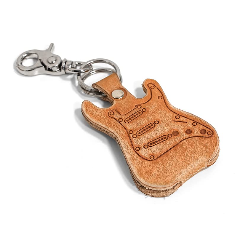 Genuine Leather Fender Stratocaster Guitar Pick Holder with Keychain & Hook - Handmade in Italy - Perfect for Musicians, Guitarists & Music Lovers (Gift Idea for Concerts, Practice & Music Accessories Storage)