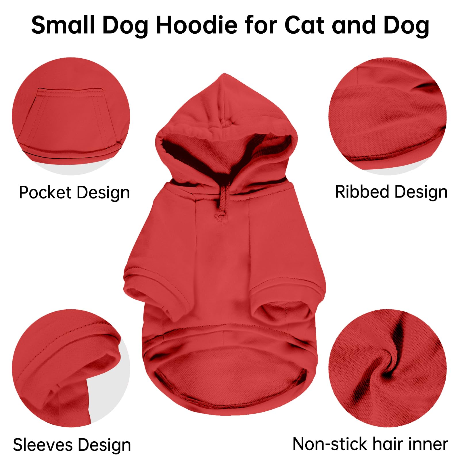 Dog Hoodies for Small Dogs - Cozy Pet Sweatshirt with Hood & Pockets, Medium Size in Red | Perfect for Winter Walks & Outdoor Adventures