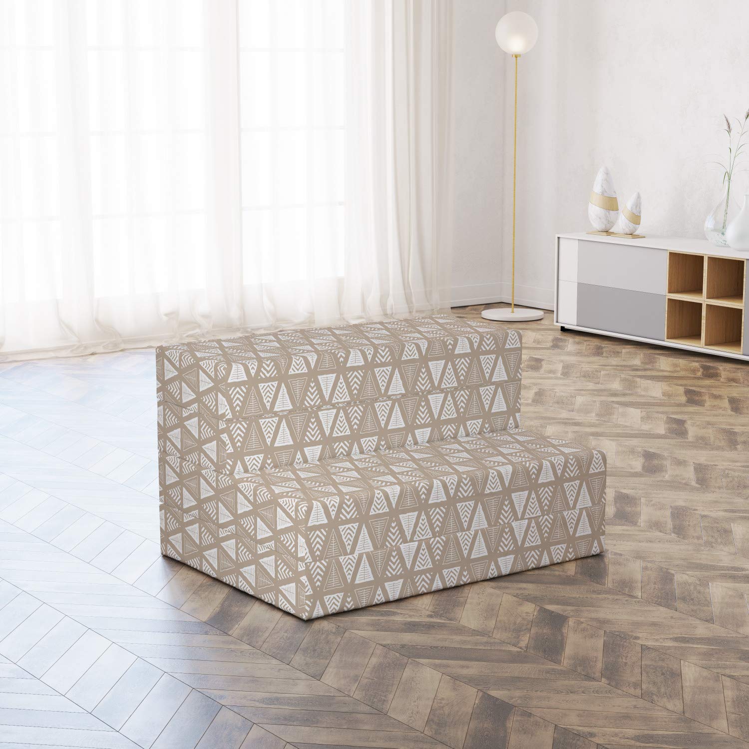 Ambesonne Geometric Foldable Mattress - Abstract Neutral Triangle Design, 74.8